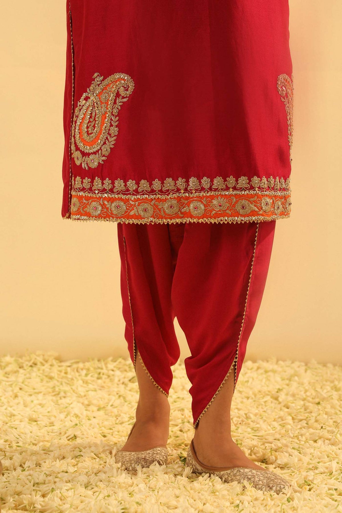 Anjum - Deep Red Short Kurta with Dhoti