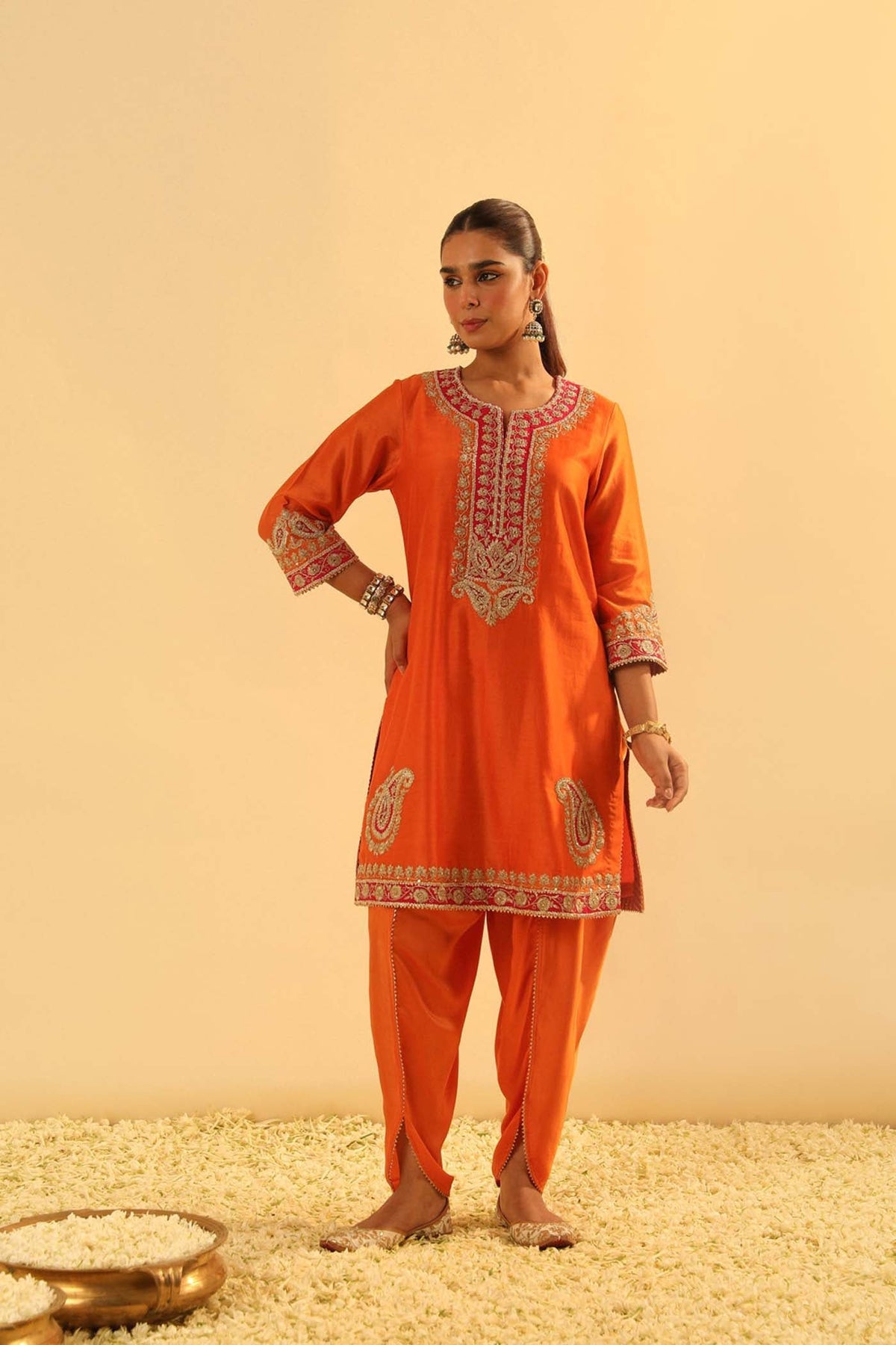 Anjum - Orange Short Kurta with Dhoti (Lxrts)