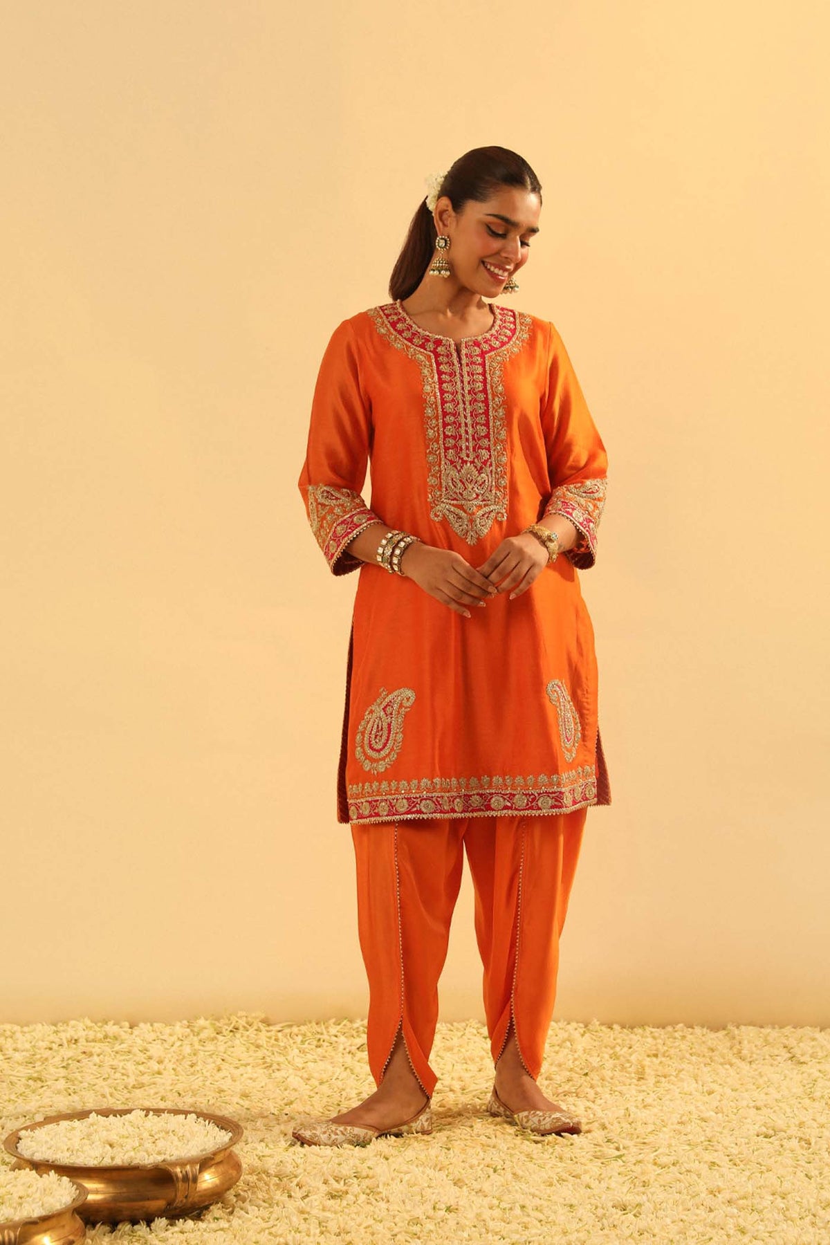 Anjum - Orange Short Kurta with Dhoti