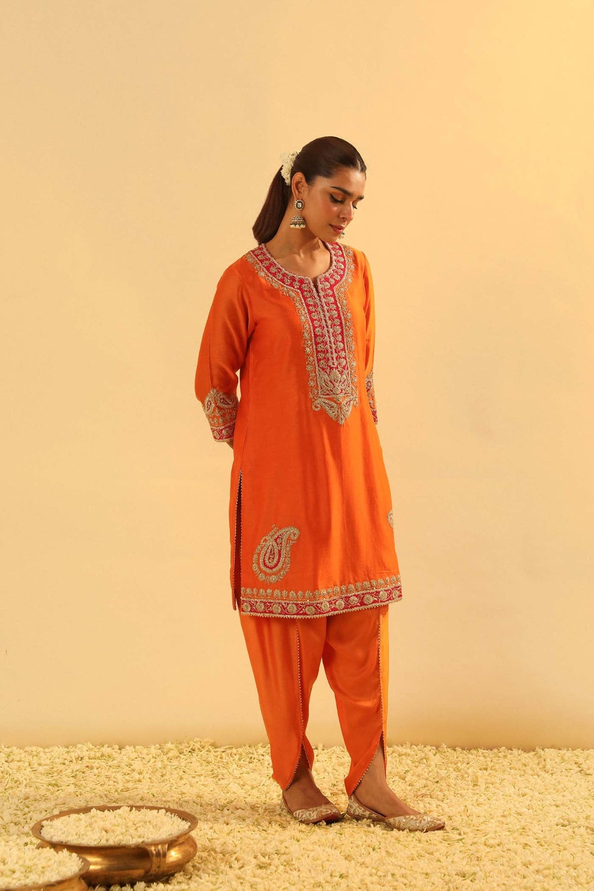 Anjum - Orange Short Kurta with Dhoti