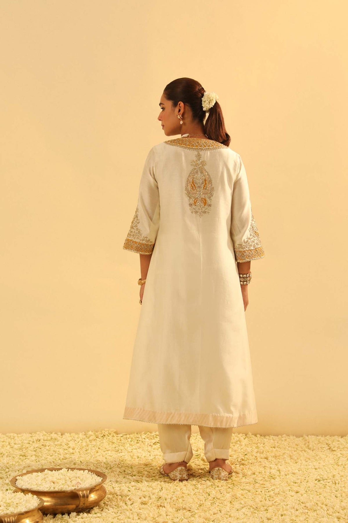 Shazana - Daisy Ivory Long A-line Choga with Salwar