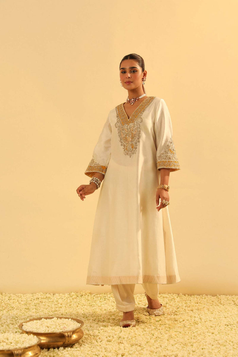 Shazana - Daisy Ivory Long A-line Choga with Salwar