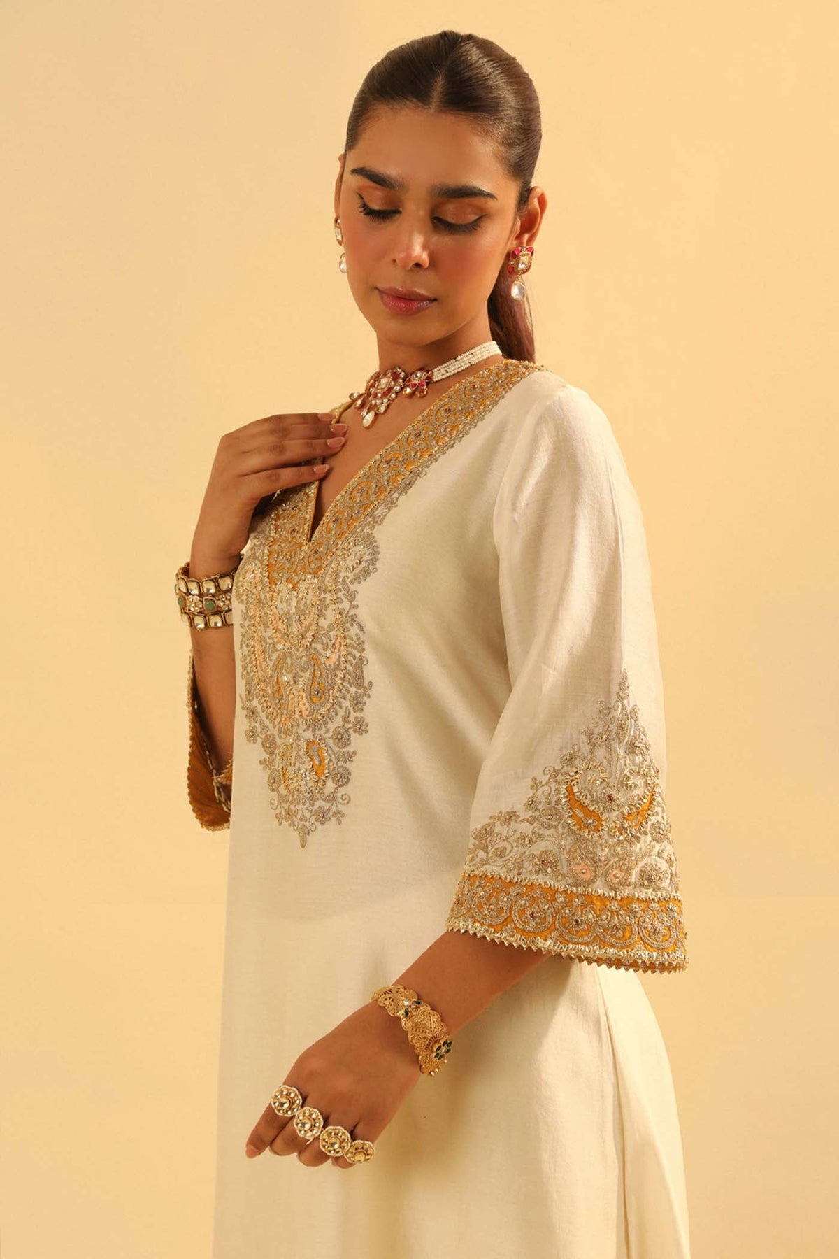 Shazana - Daisy Ivory Long A-line Choga with Salwar