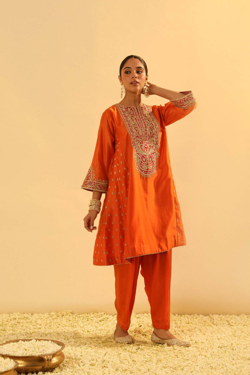 Falisha - Burnt Orange Short Kalidaar Choga with Salwar