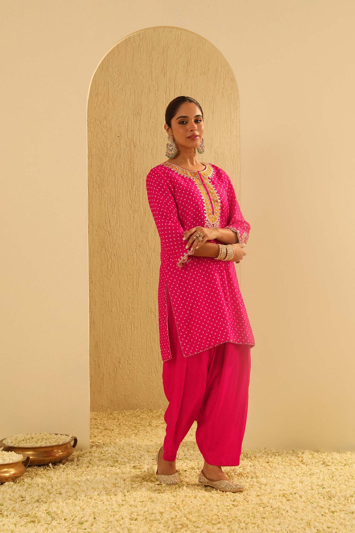 Noora - Rani Hotpink Short Kurta with Salwar