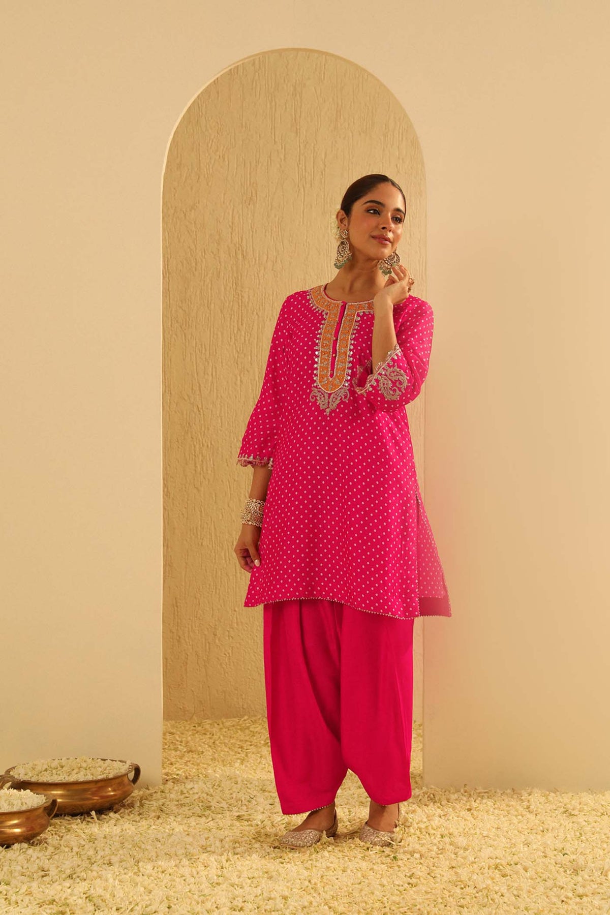 Noora - Rani Hotpink Short Kurta with Salwar