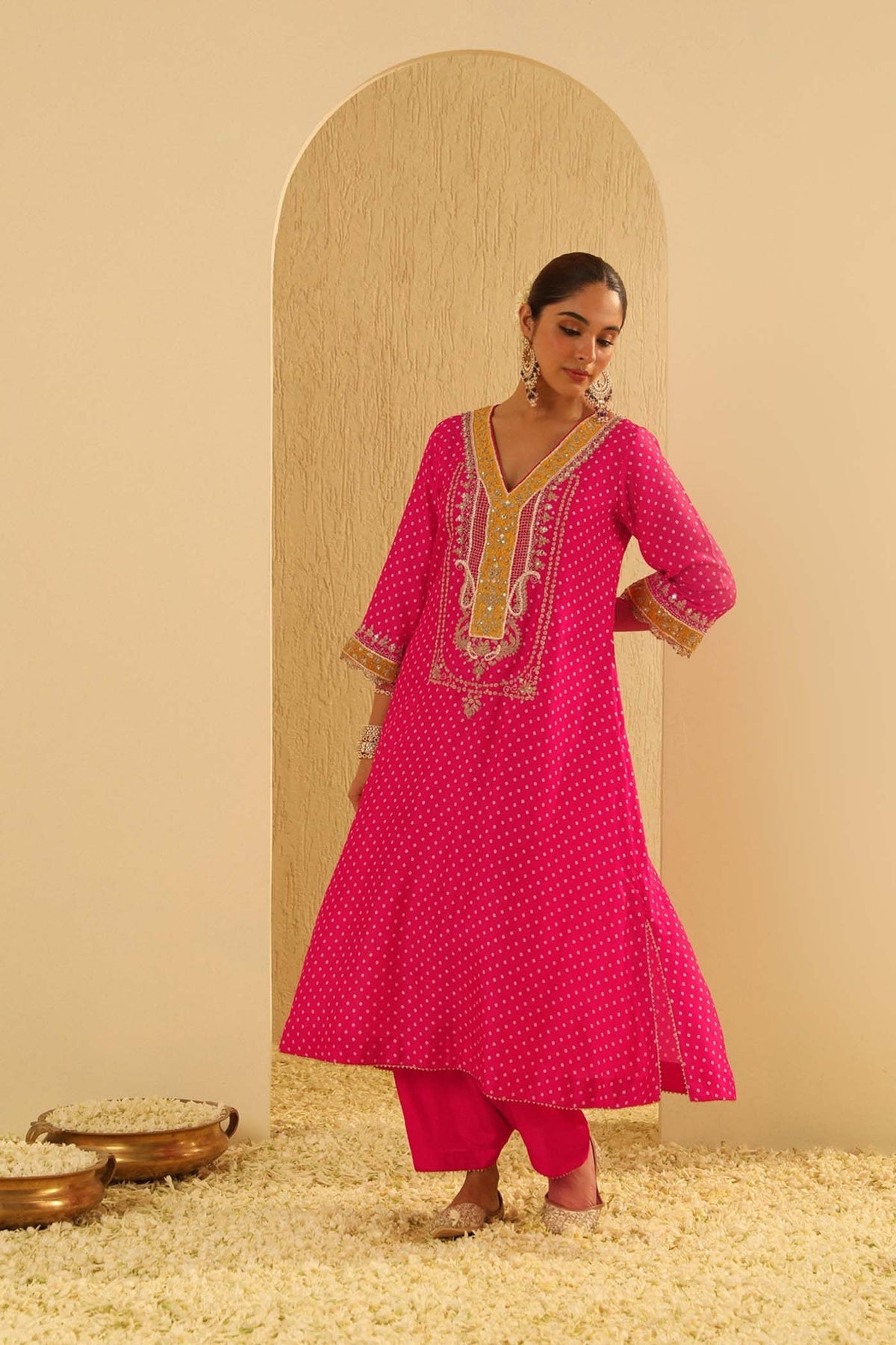 Siara - Rani Hotpink Long A-line Choga With Salwar