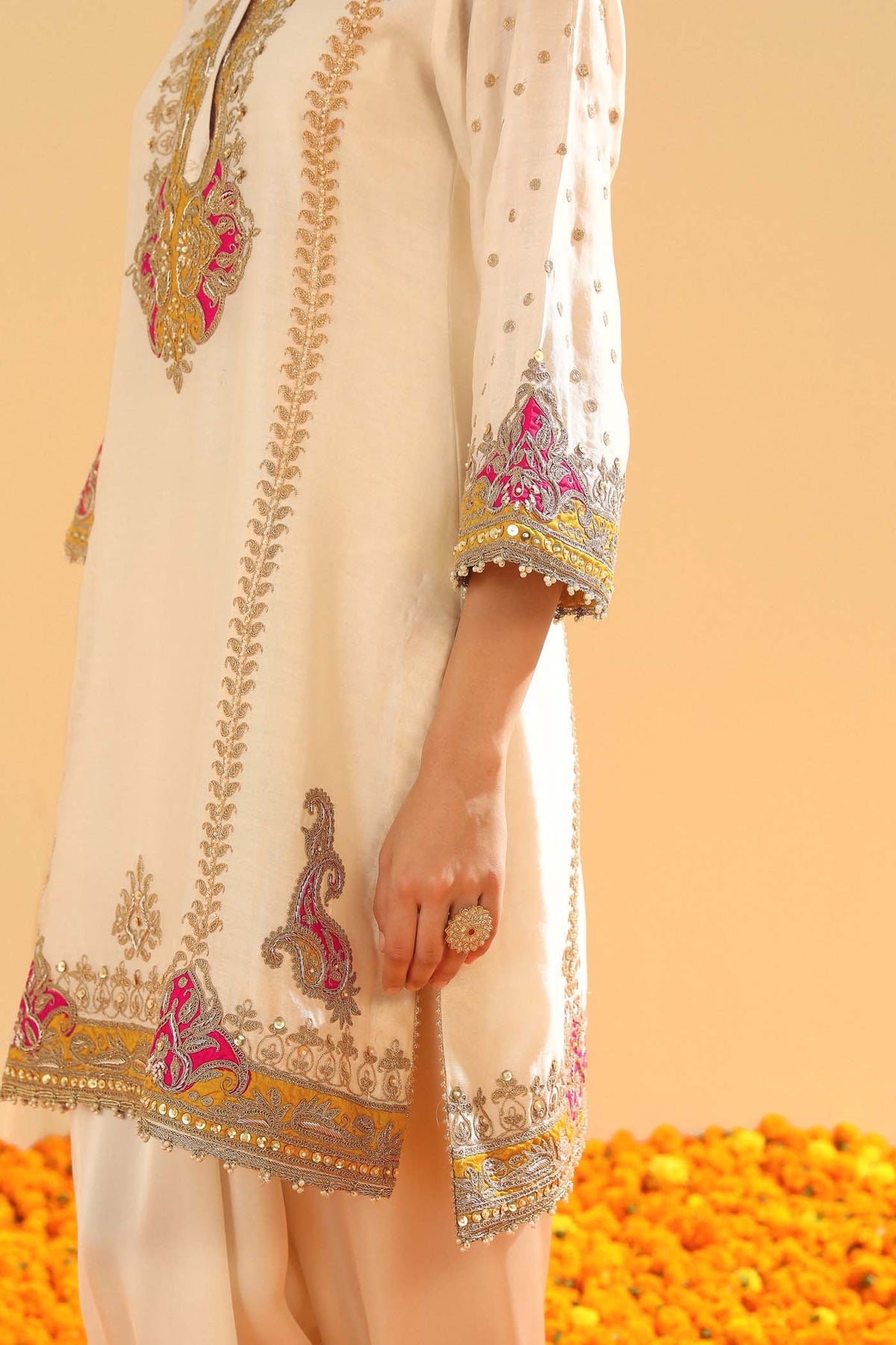 Ziana -  Daisy Ivory Short Straight Kurta with Salwar and Dupatta