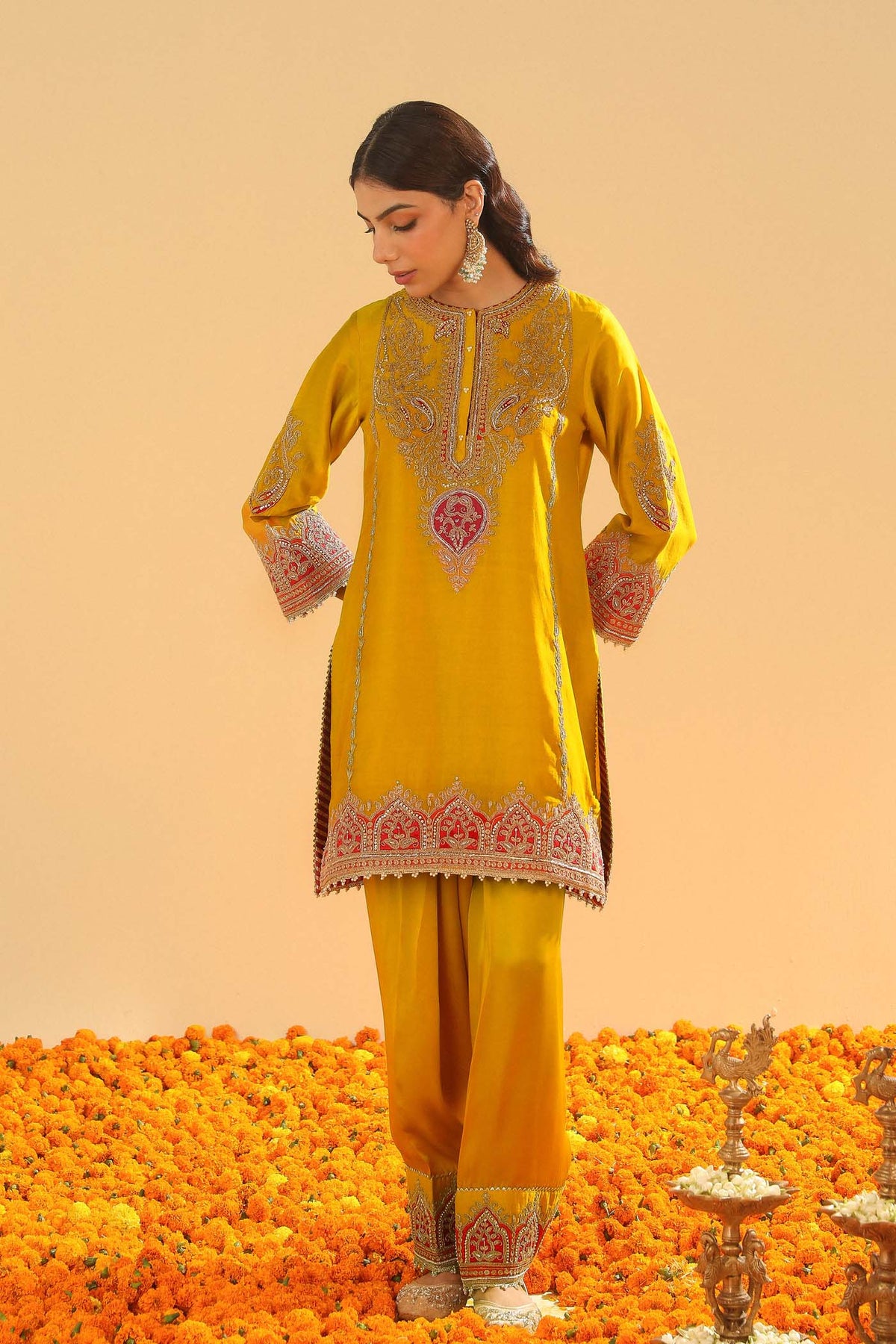 Mirha - Mustard Short Straight Kurta with Salwar (Lxrts)