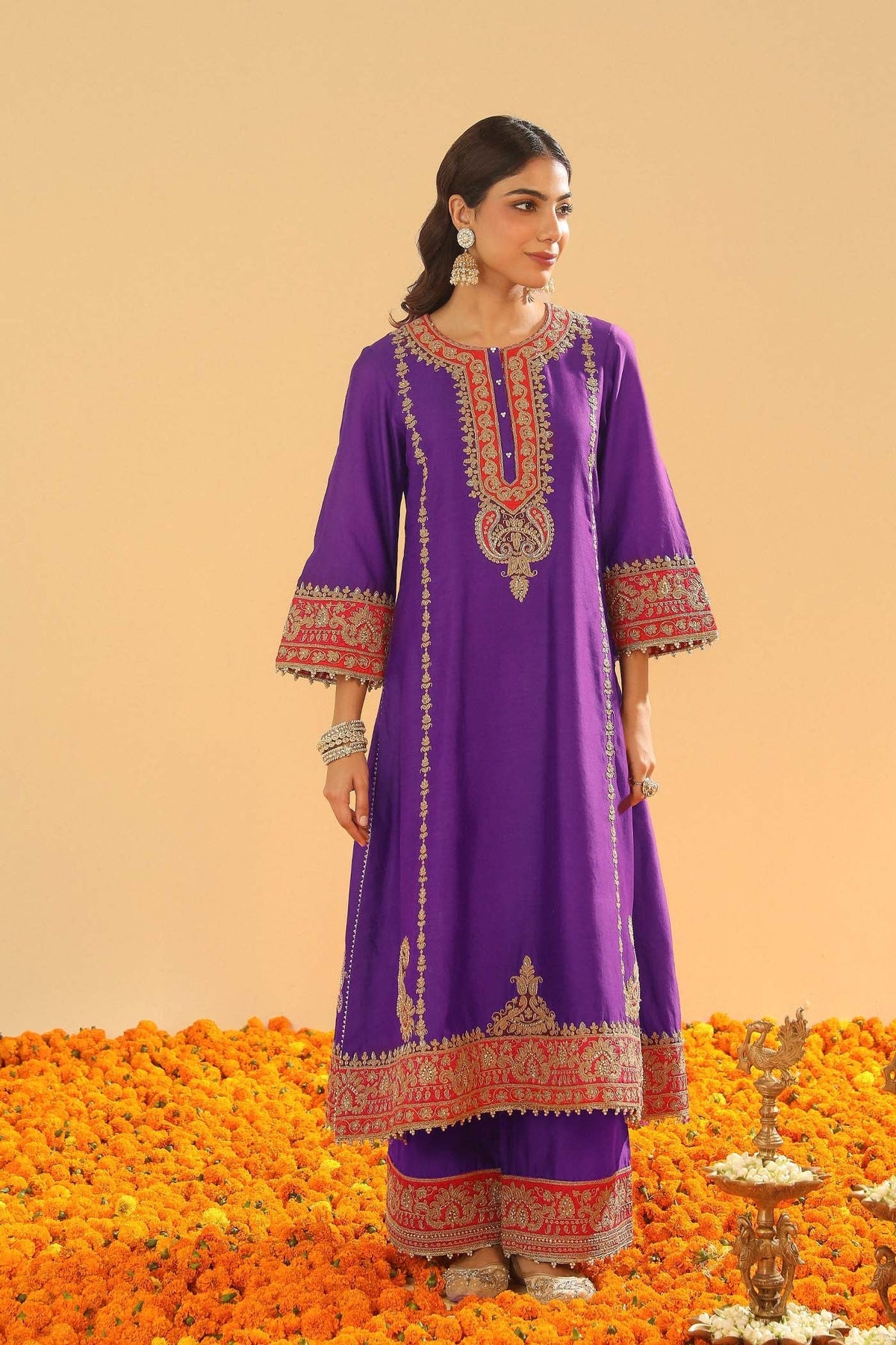 Maisha - Deep Purple Long A-line Kurta with Palazzo (Lxrts)