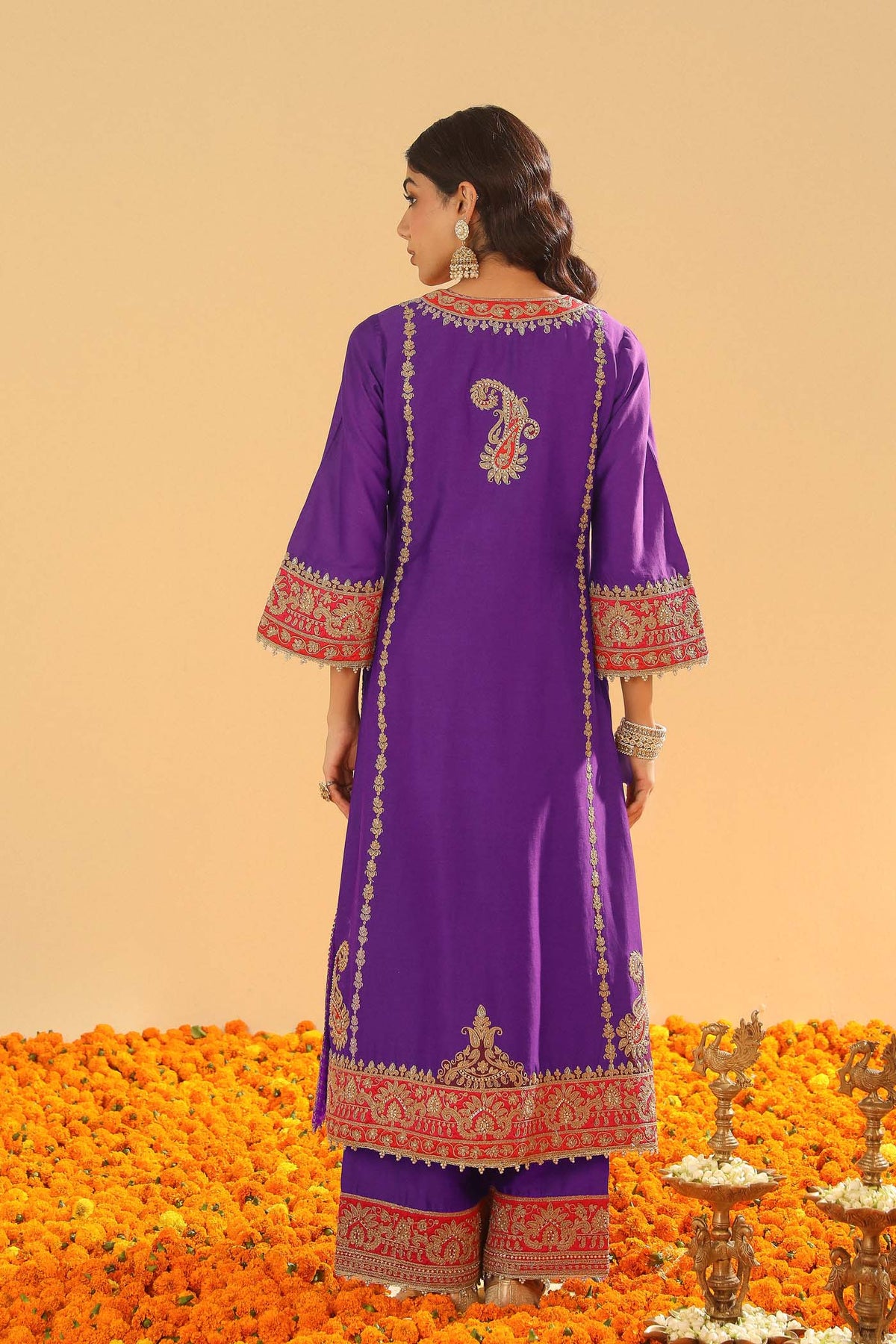 Maisha - Deep Purple Long A-line Kurta with Palazzo (Lxrts)