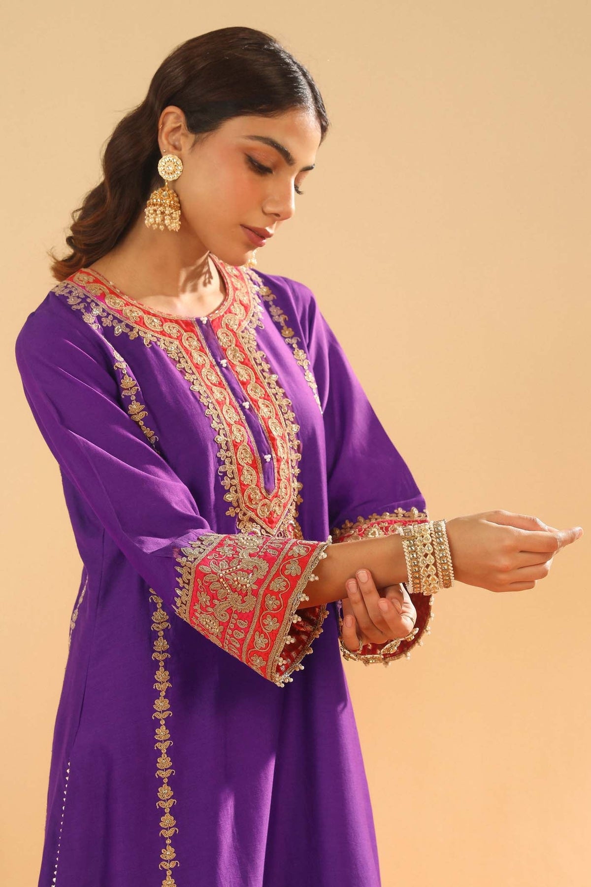 Maisha - Deep Purple Long A-line Kurta with Palazzo (Lxrts)