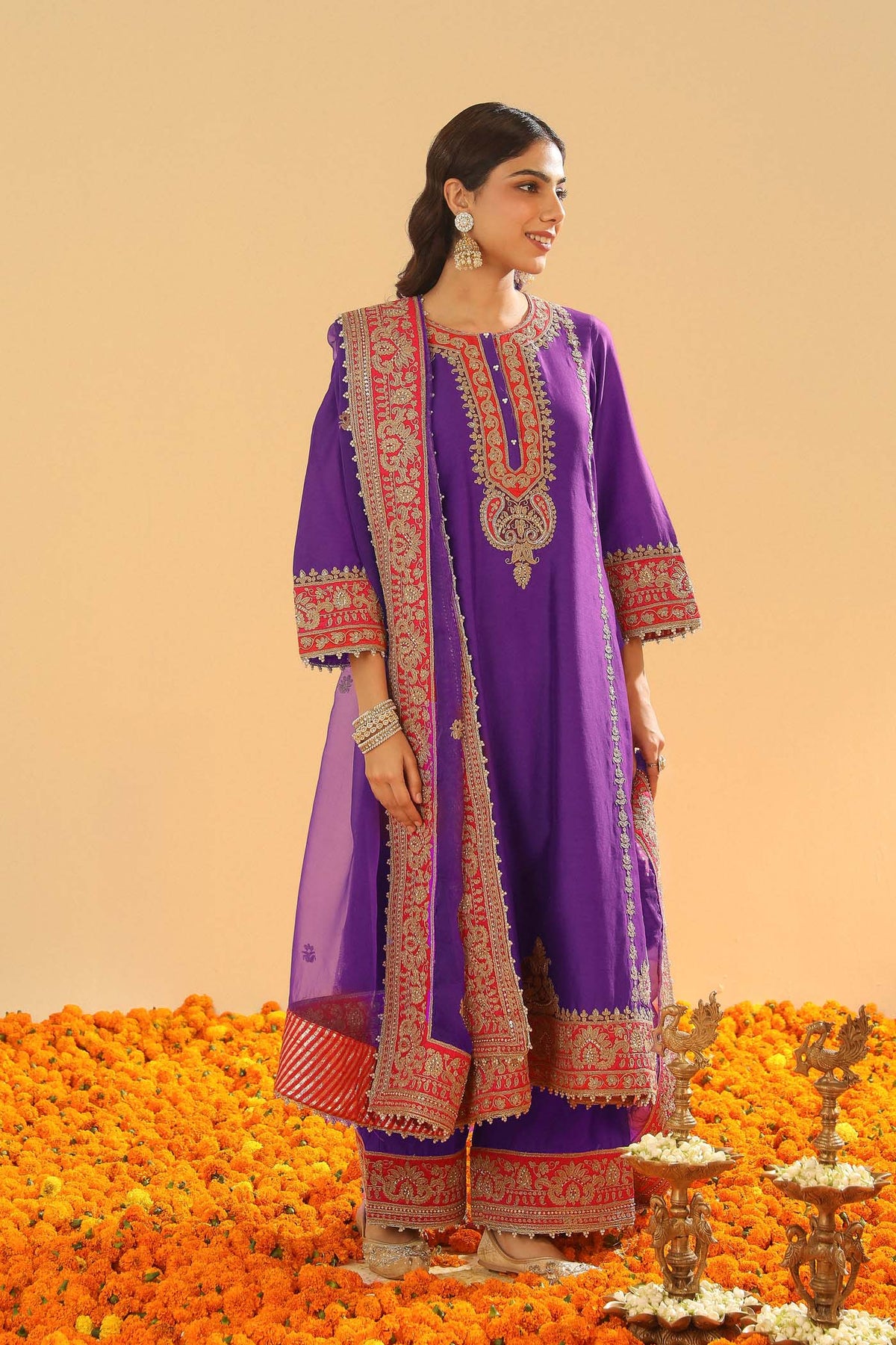 Maisha - Deep Purple Long A-line Kurta with Palazzo (Lxrts)