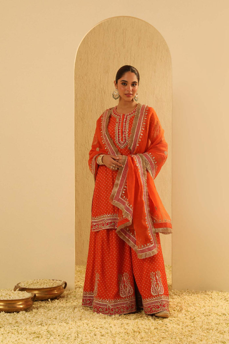 Hoorain - Orange Kurta with Sharara and Dupatta (Lxrts)