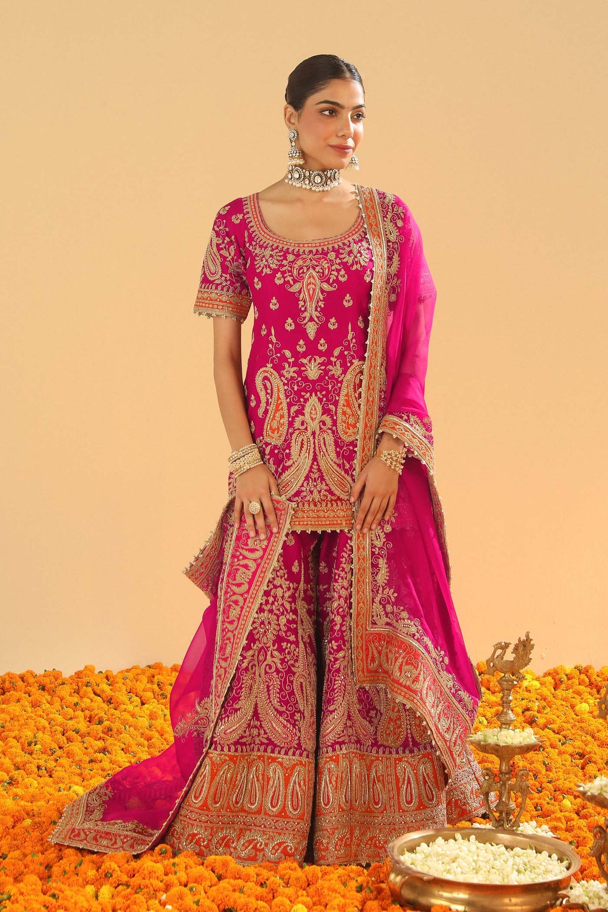 Ishwa - Rani Hotpink Kurta with Sharara