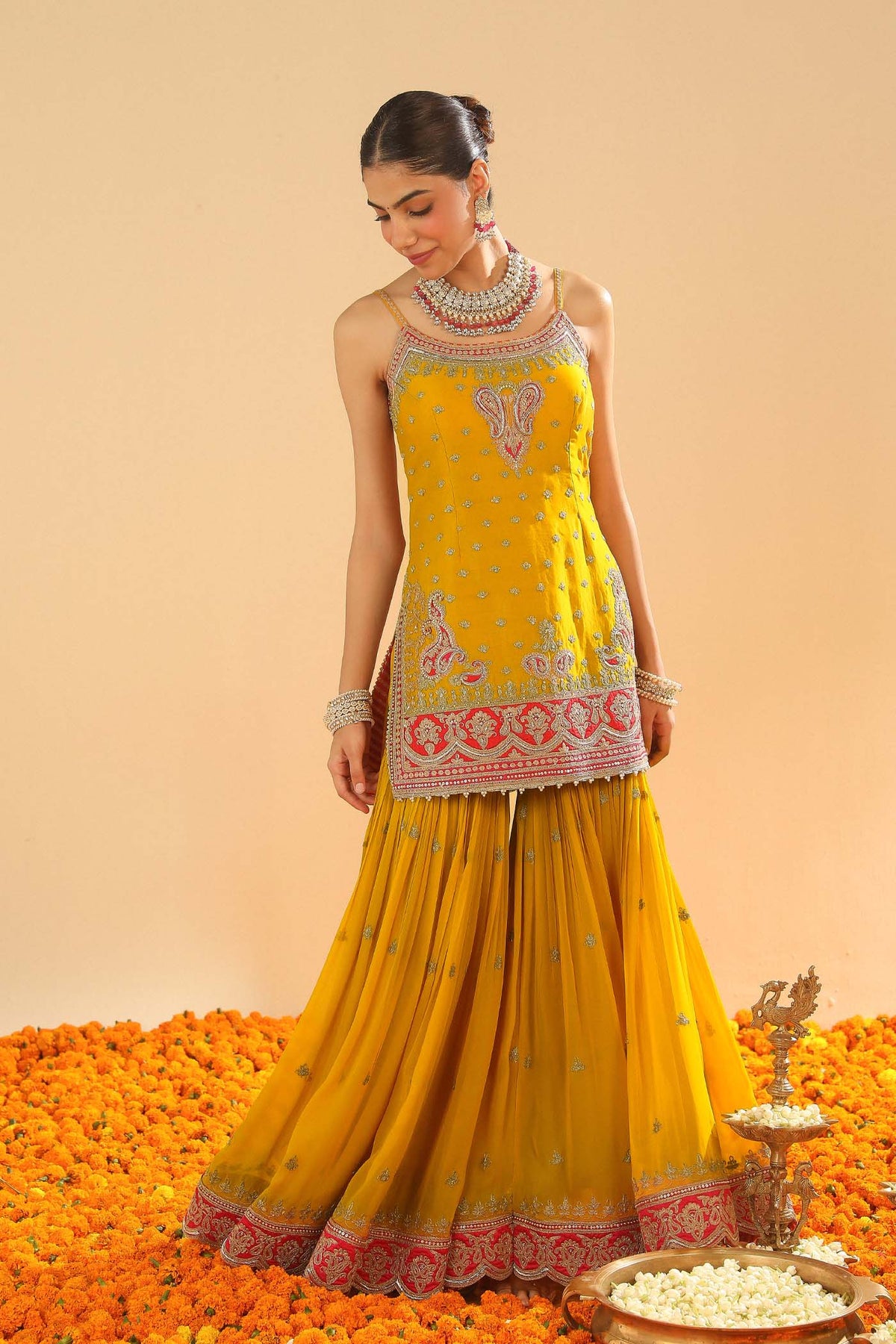 Mehan - Heirloom Mustard Short Kurta with Garara