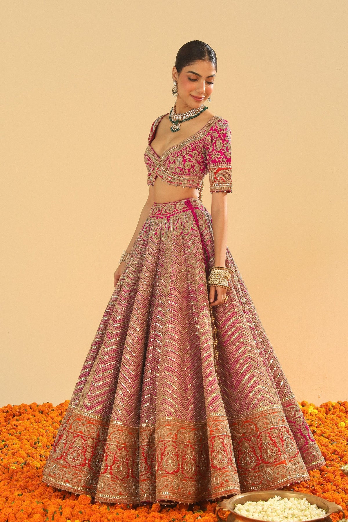 Anahira - Rani Hotpink Blouse with Lehenga and Dupatta (Lxrts)