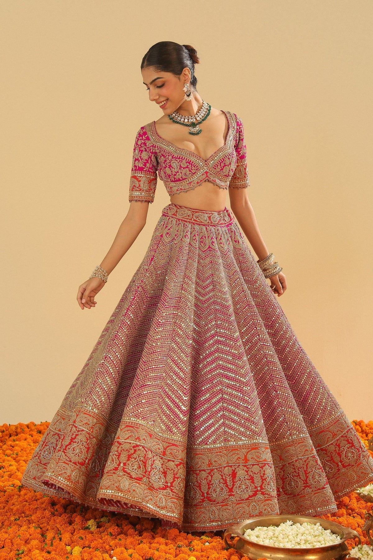 Anahira - Rani Hotpink Blouse with Lehenga and Dupatta (Lxrts)