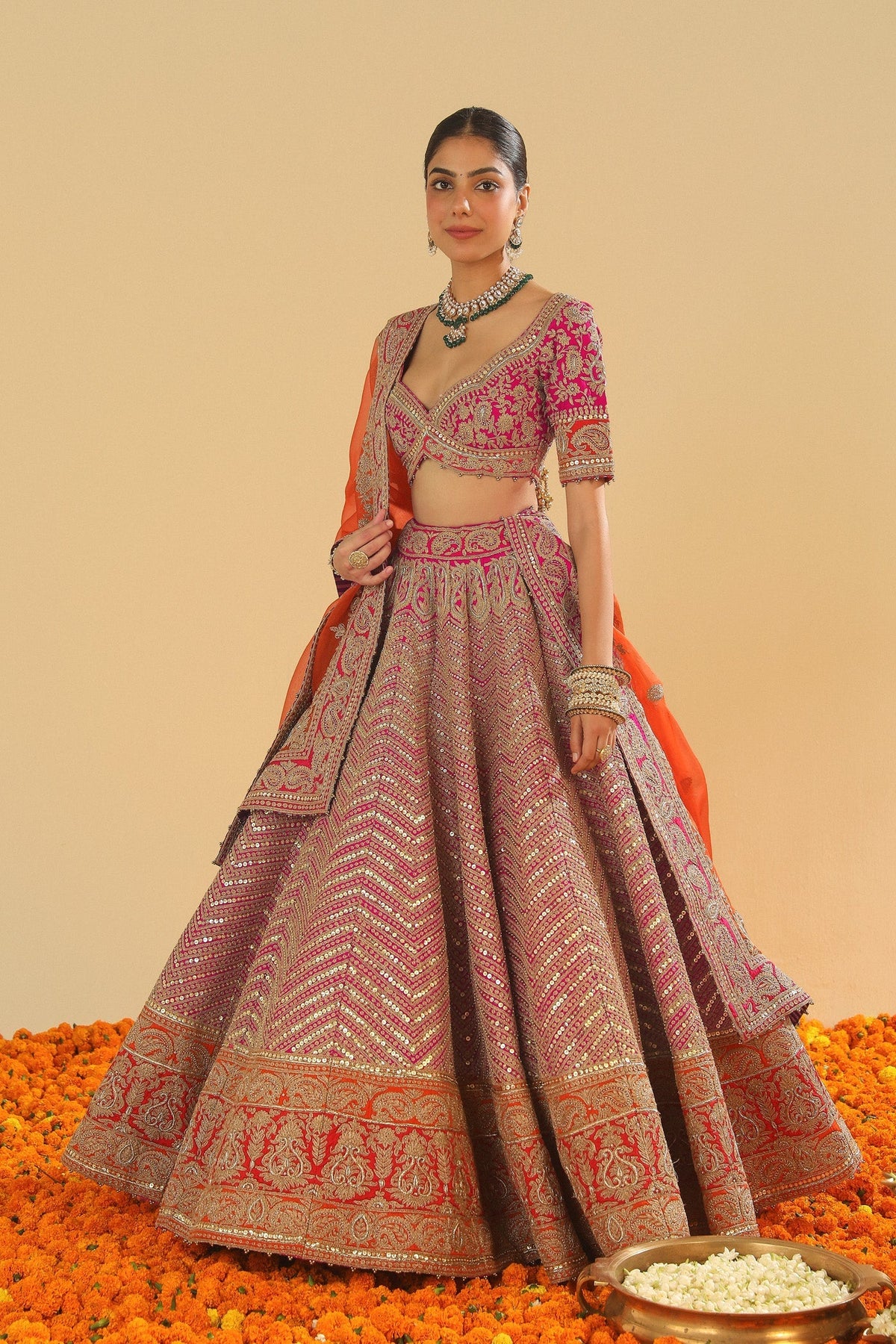 Anahira - Rani Hotpink Blouse with Lehenga and Dupatta (Lxrts)