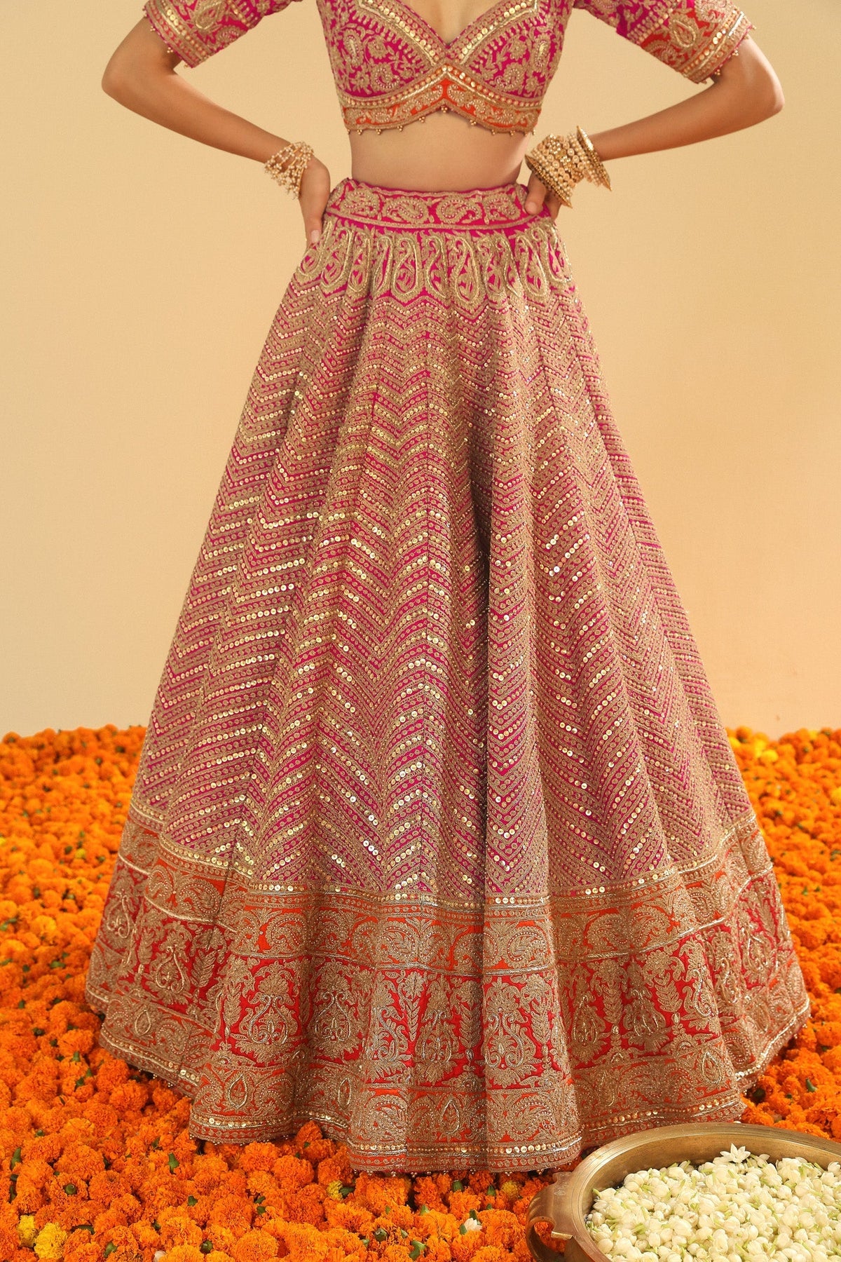 Anahira - Rani Hotpink Blouse with Lehenga and Dupatta (Lxrts)