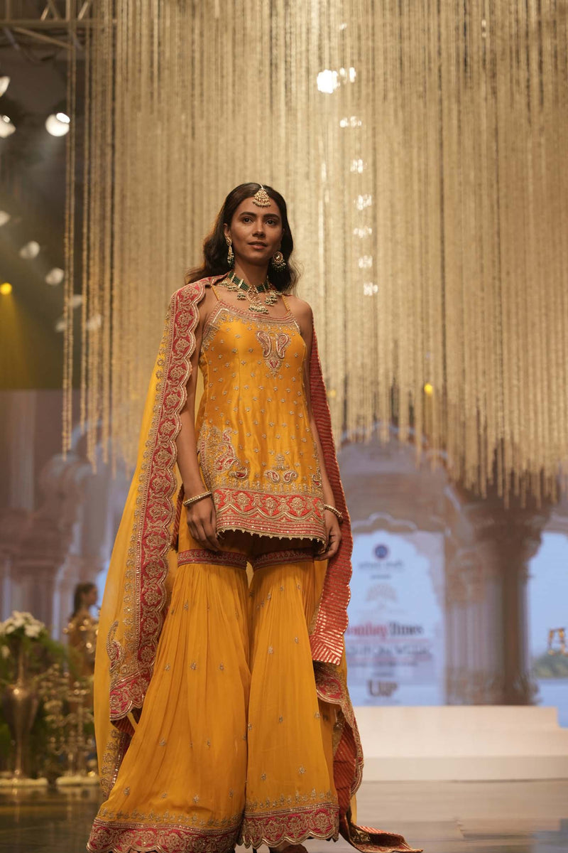 Mehan - Heirloom Mustard Short Kurta with Garara