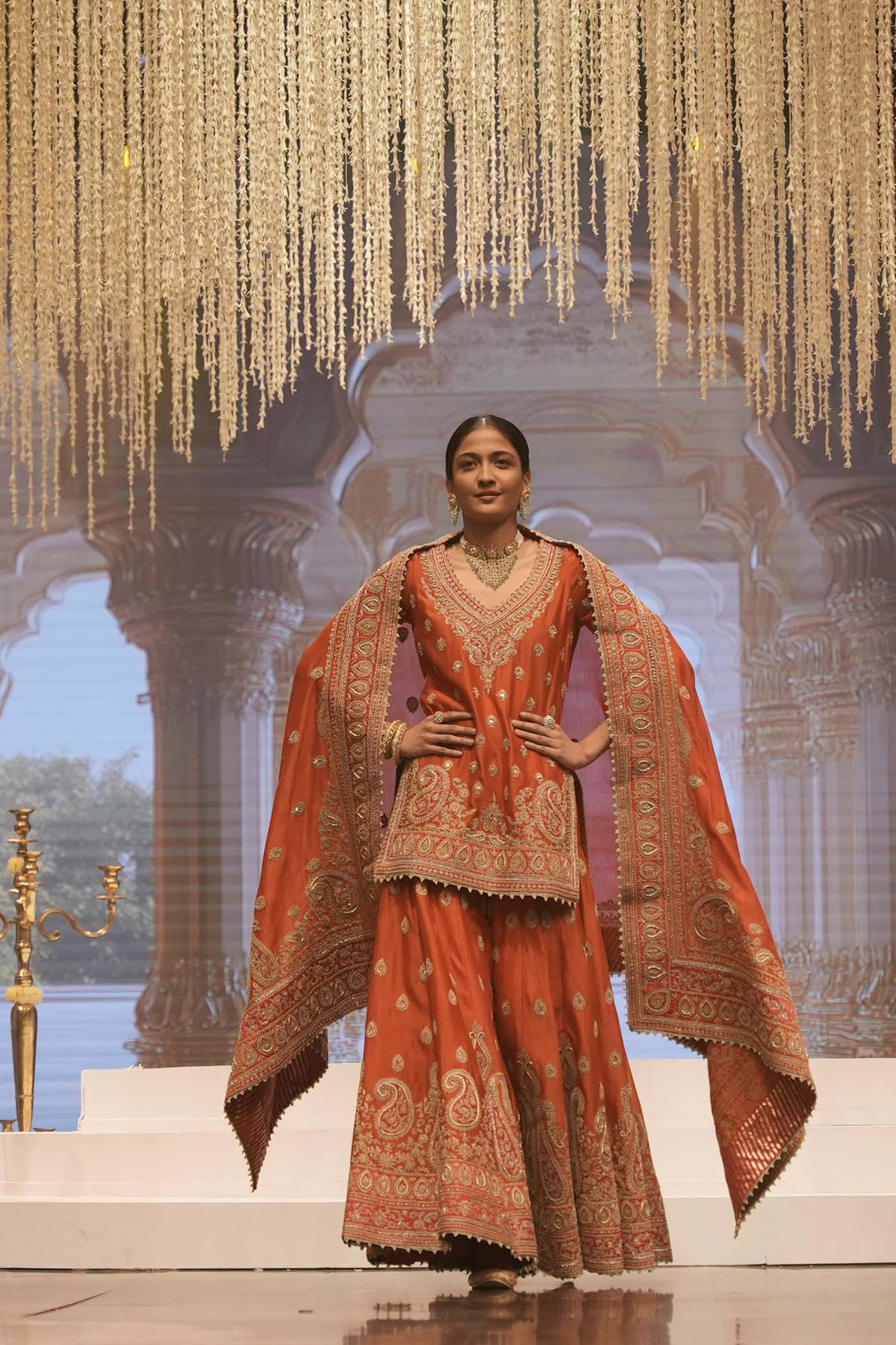 Shazfa - Burnt Orange Short Kurta with Sharara (Lxrts)