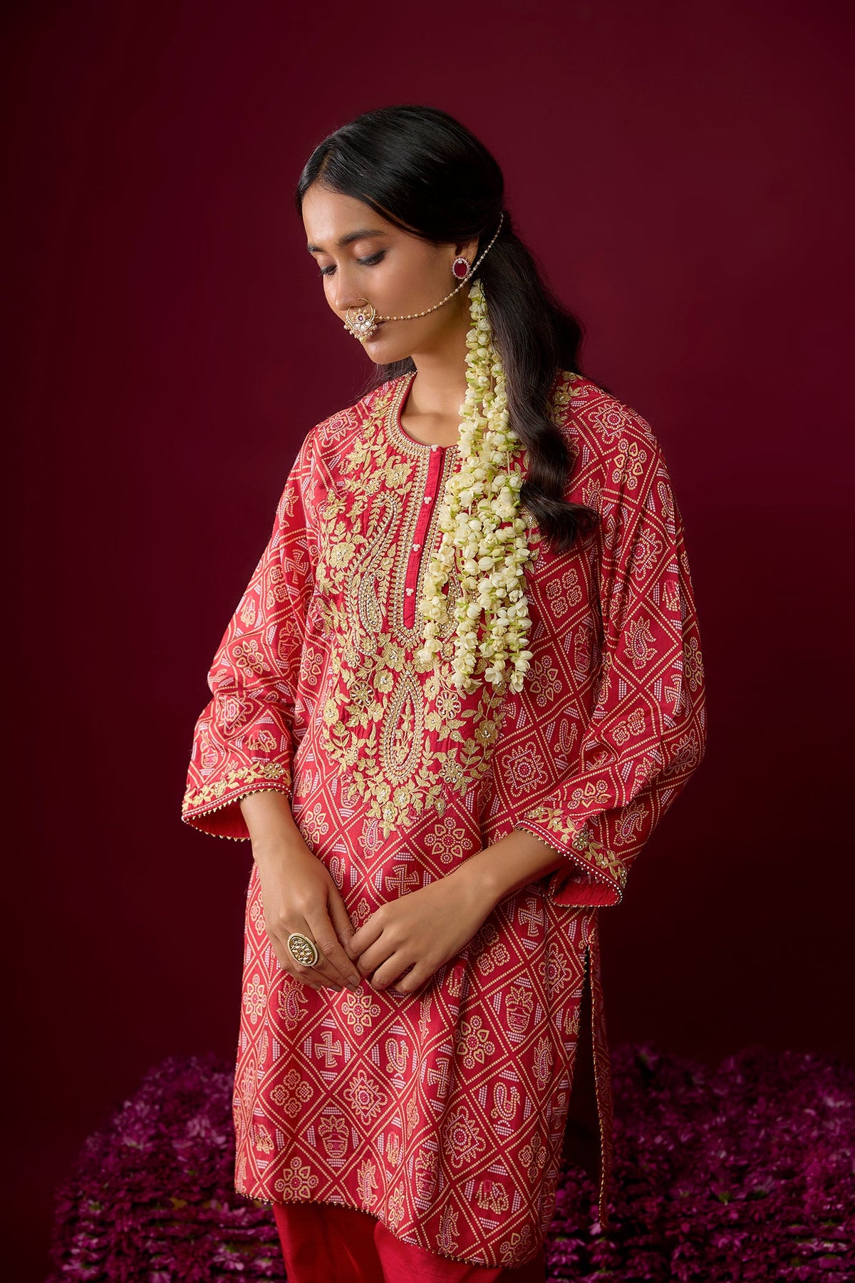 Nadia - Deep Red Short Kurta With Salwar