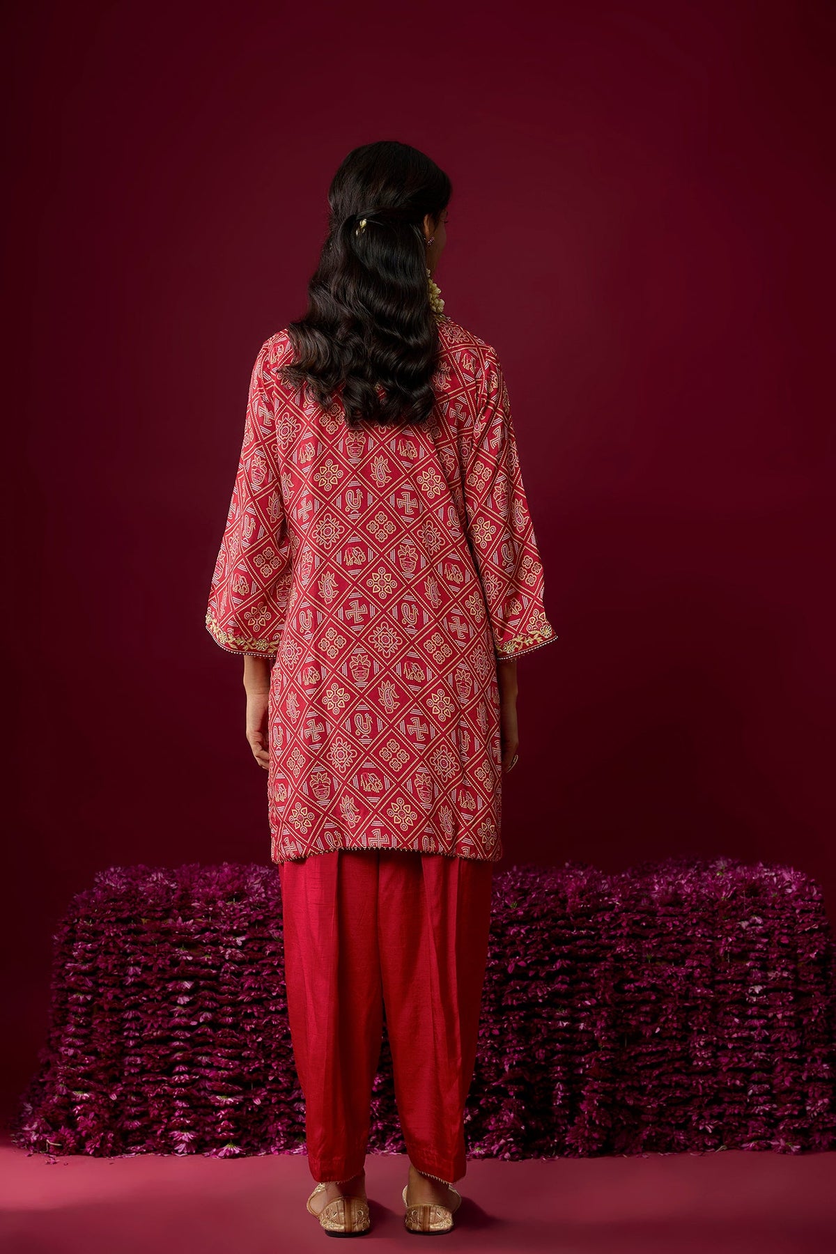 Nadia - Deep Red Short Kurta With Salwar
