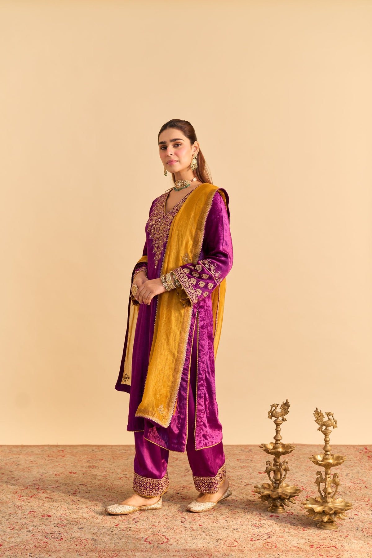 Mehel Kejriwal In Aynaz - Silk Velvet Deep Purple Kurta with Salwar