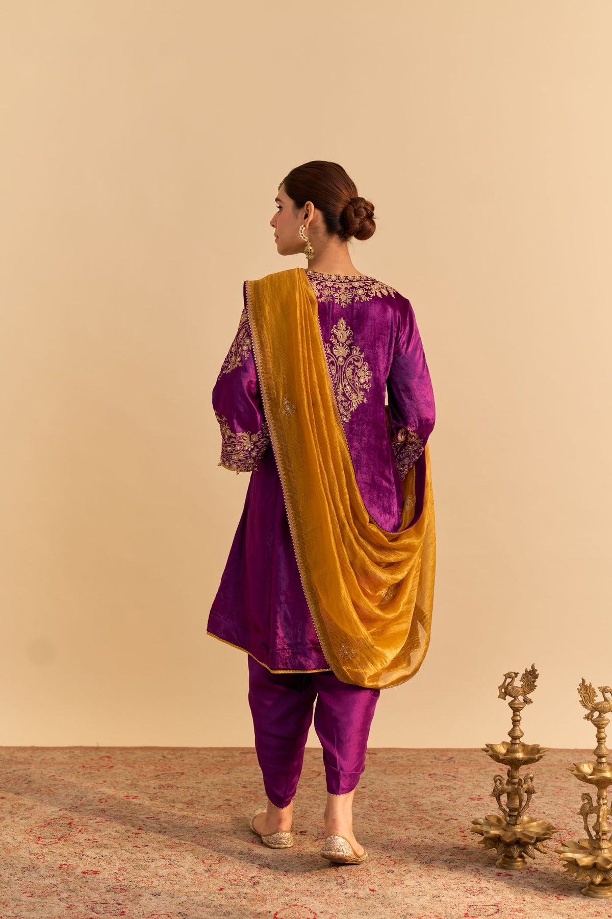 Eira - Silk Velvet Deep Purple A-line Kurta with Dhoti