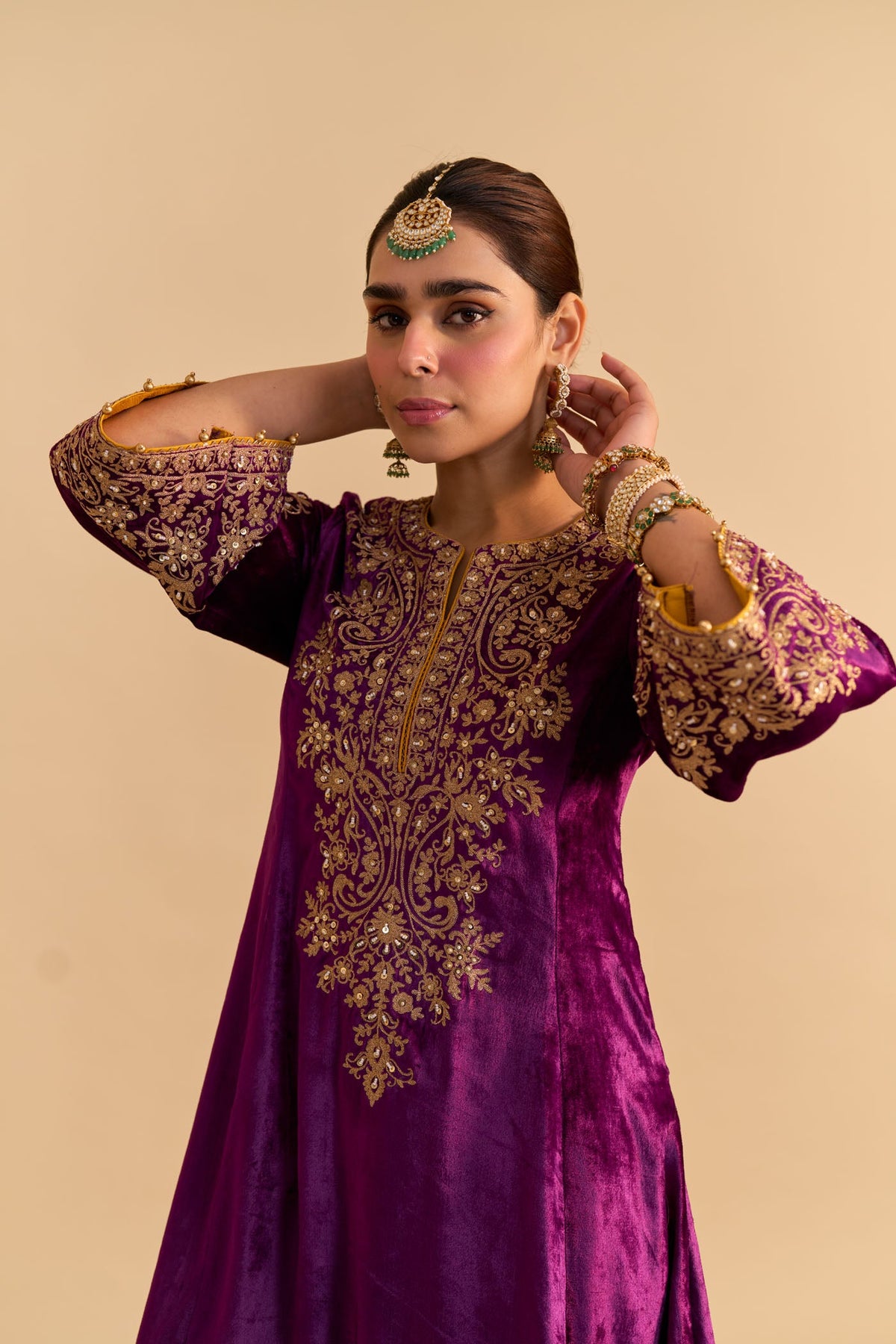 Suhana Nanda In Eira - Silk Velvet Deep Purple A-line Kurta with Dhoti