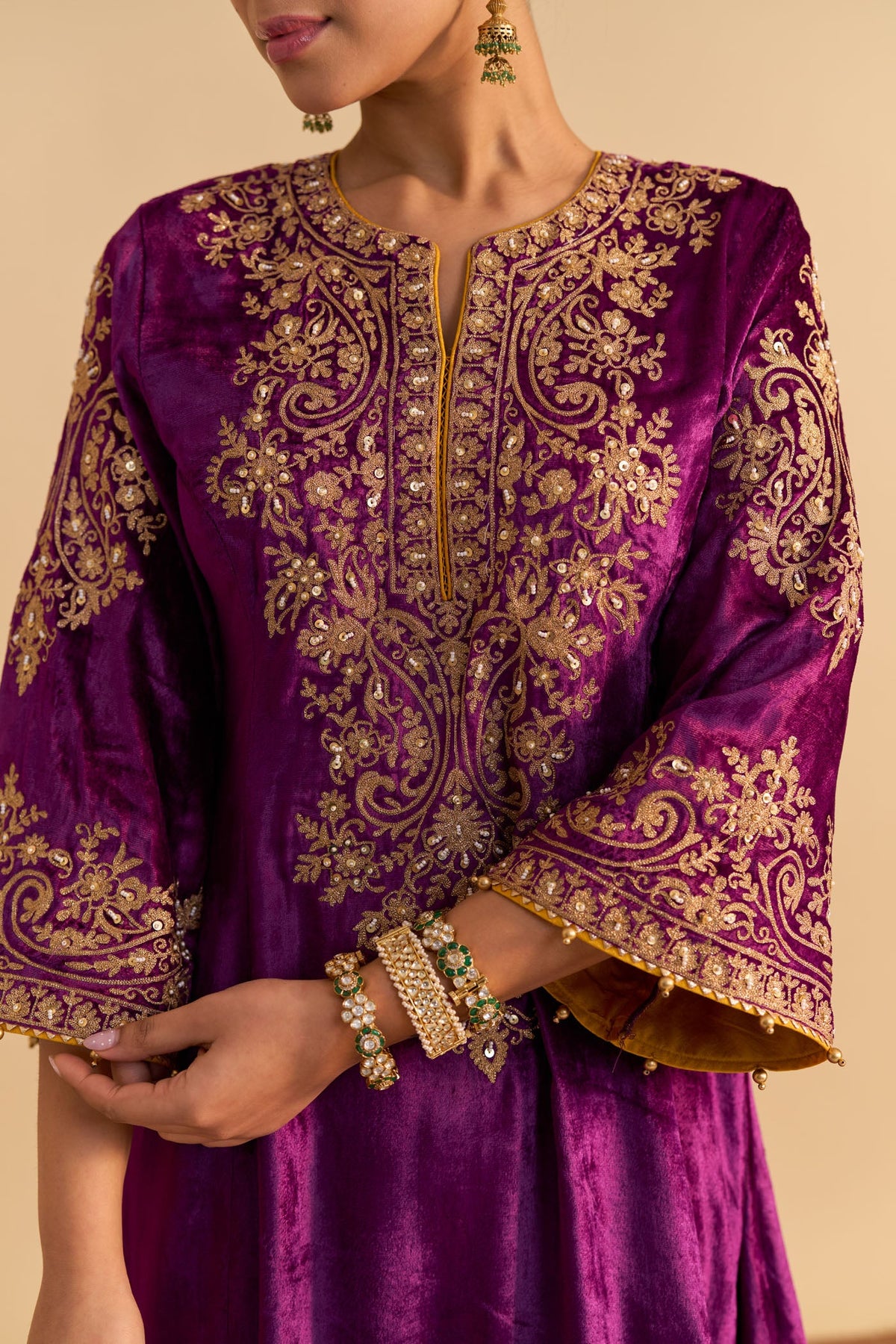 Eira - Silk Velvet Deep Purple A-line Kurta with Dhoti