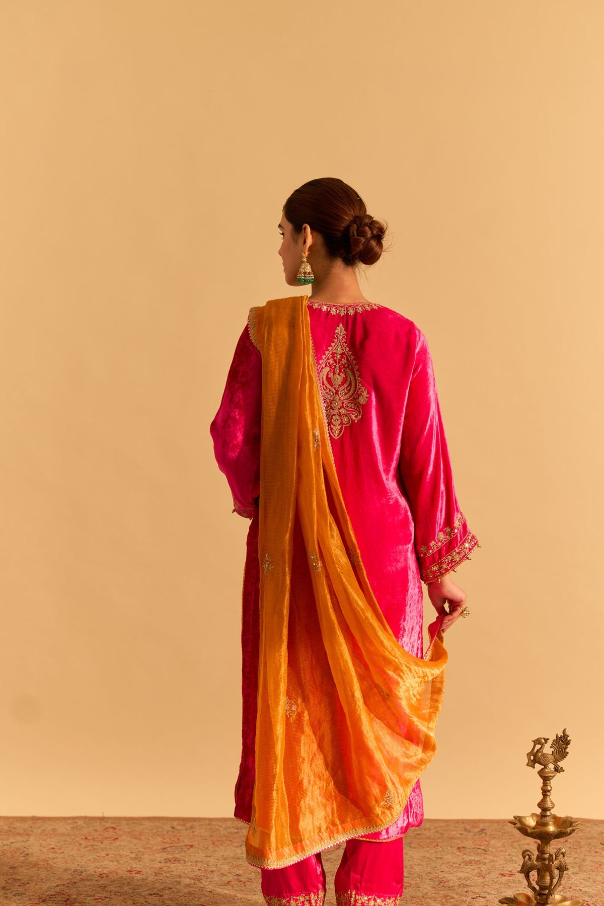 Fareeha Silk Velvet Hotpink Long Kurta with salwar