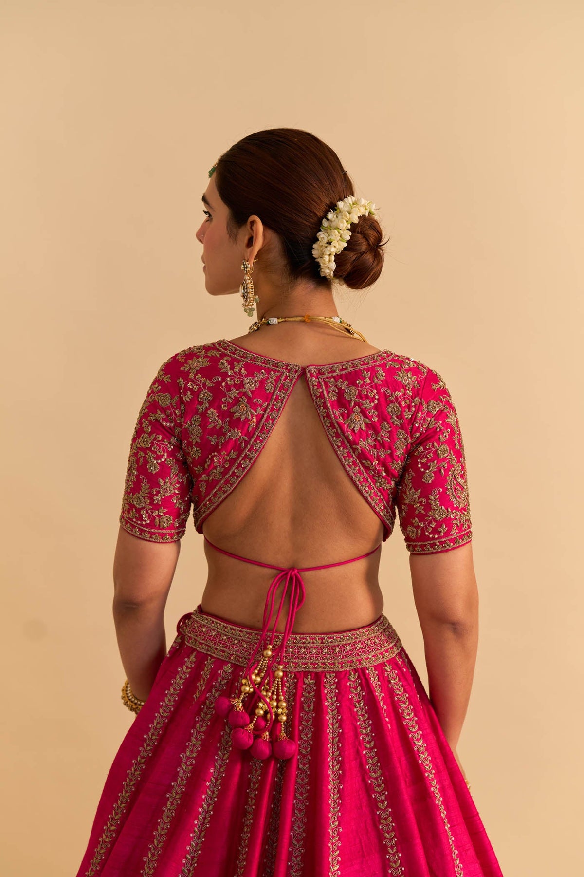 Naazila - Dabka Zardozi Embroidered Raw Silk Rani Hotpink Lehenga Set