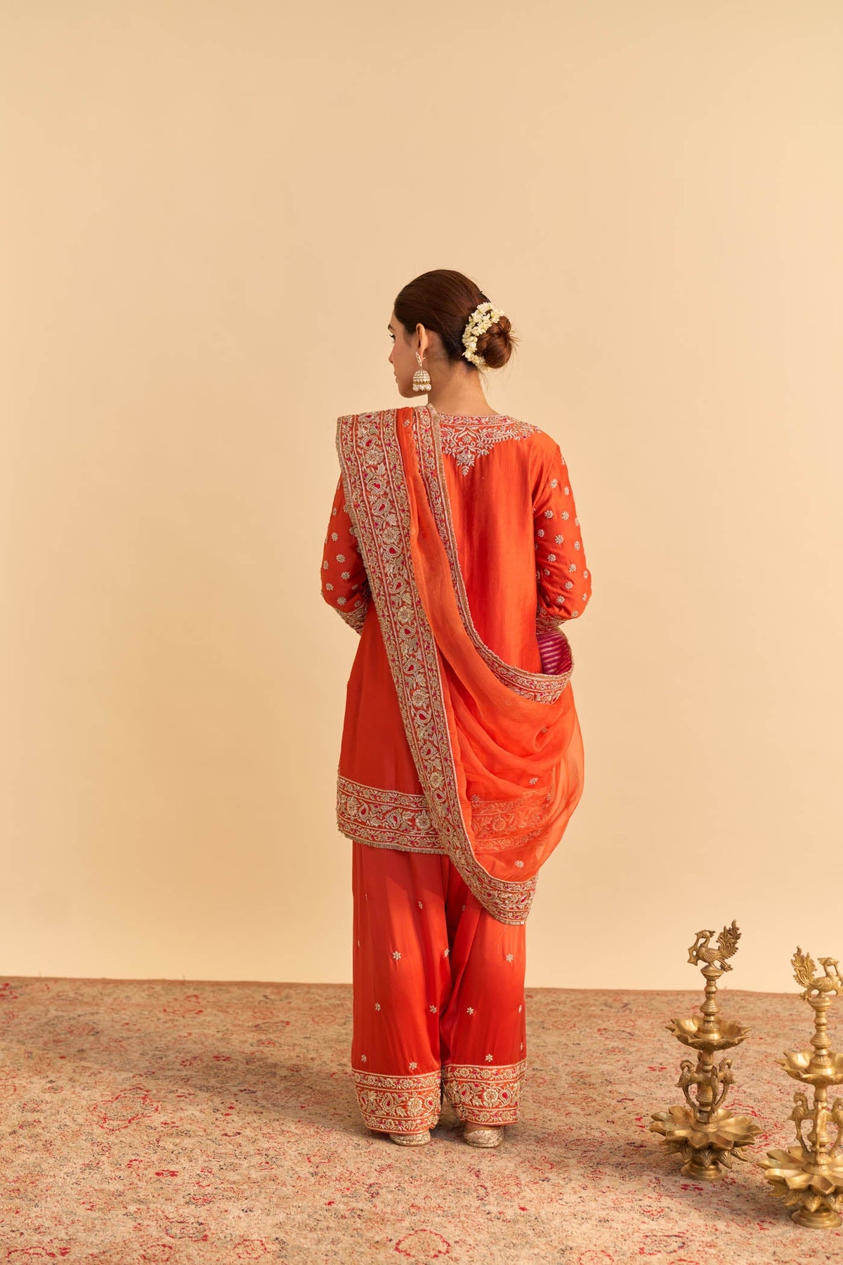 Kanikka Kapur In Naseha Burnt orange Dabka Zardozi Embroidered Short kurta Set