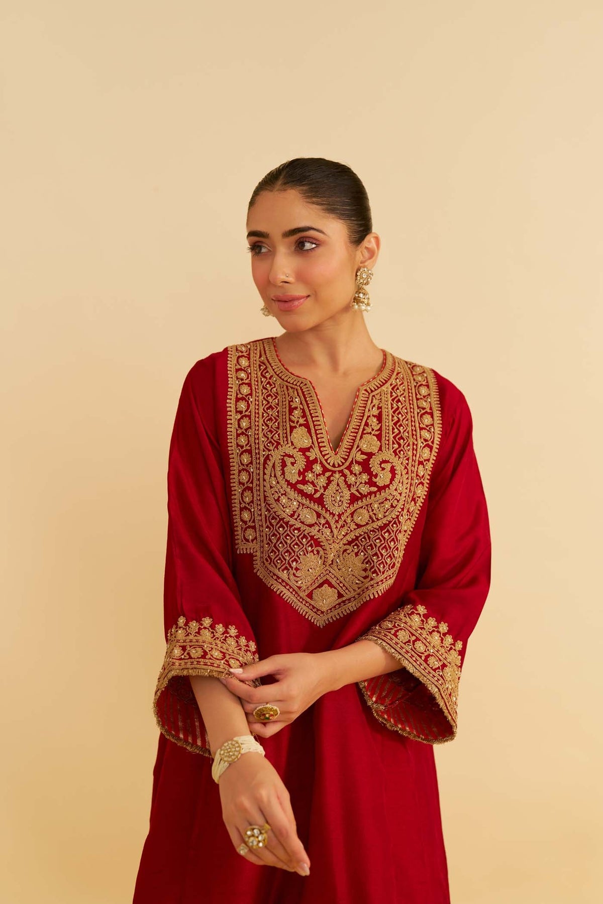MEHZA - DEEP RED SHORT CHAUGA WITH SALWAR
