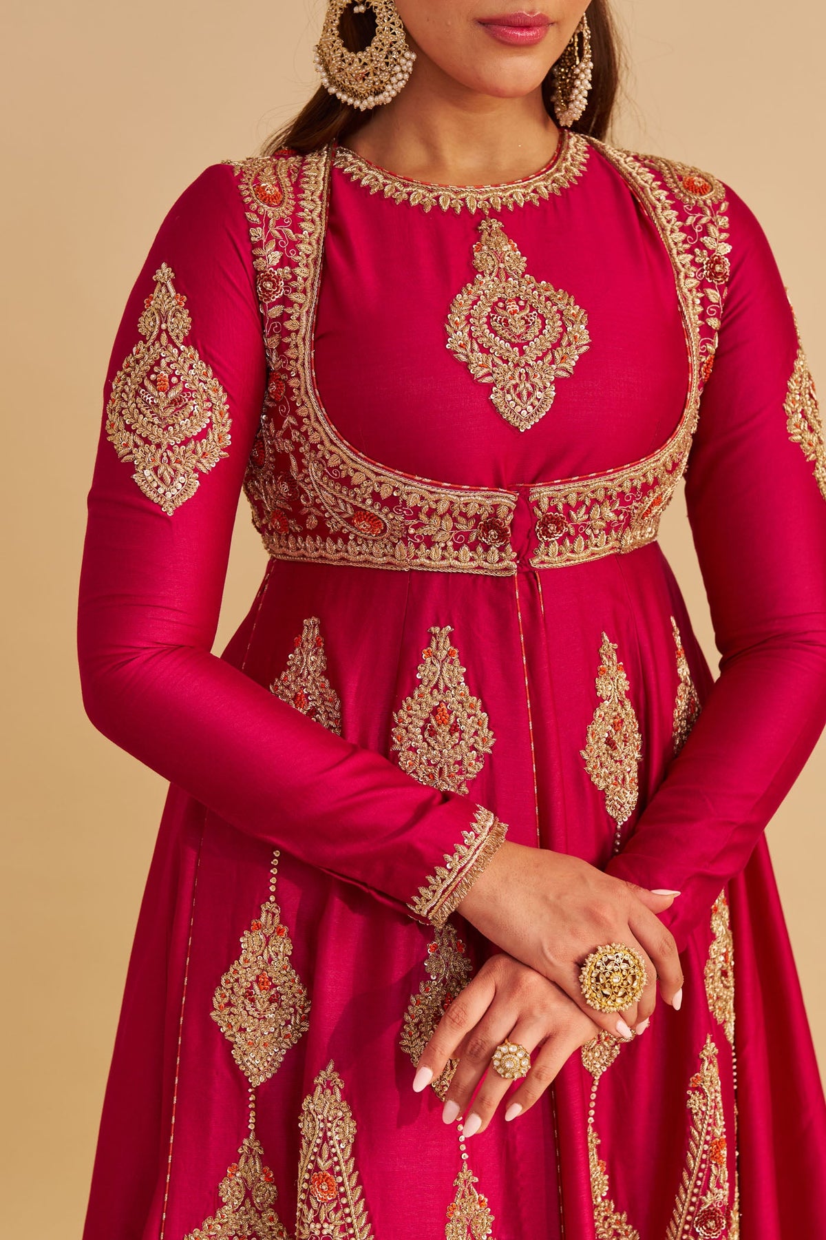 Zainah - Dabka Zardozi Embroidered Silk Rani Hotpink Anarkali  Set