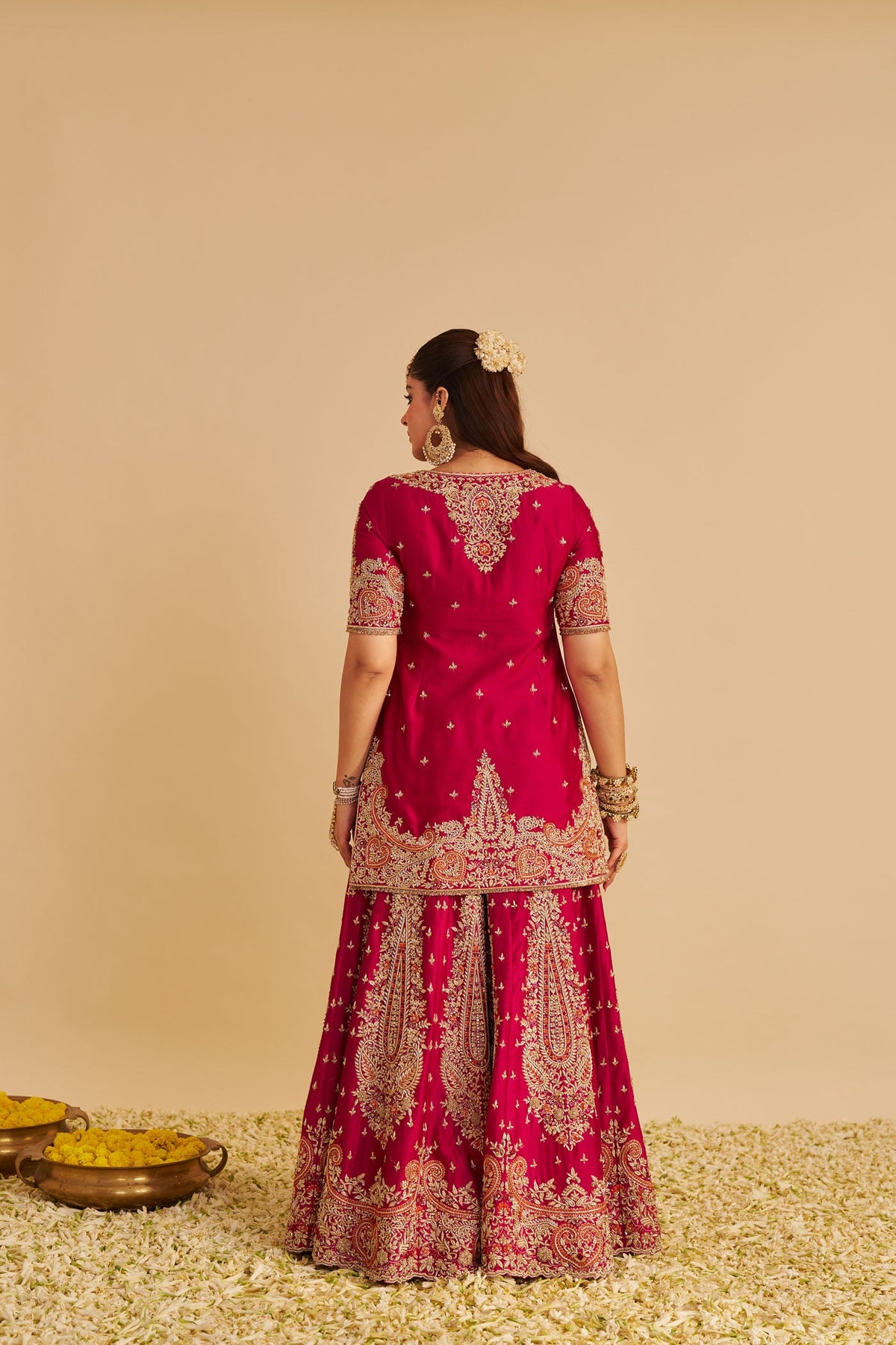 Alina - Dabka Zardozi Embroidered Silk Rani Hotpink Sharara Set (LXRTS)