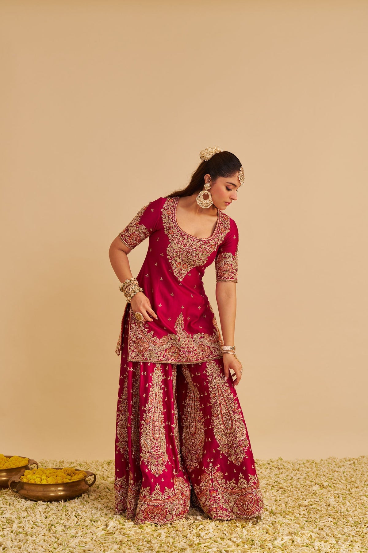 Alina - Dabka Zardozi Embroidered Silk Rani Hotpink Sharara Set (LXRTS)