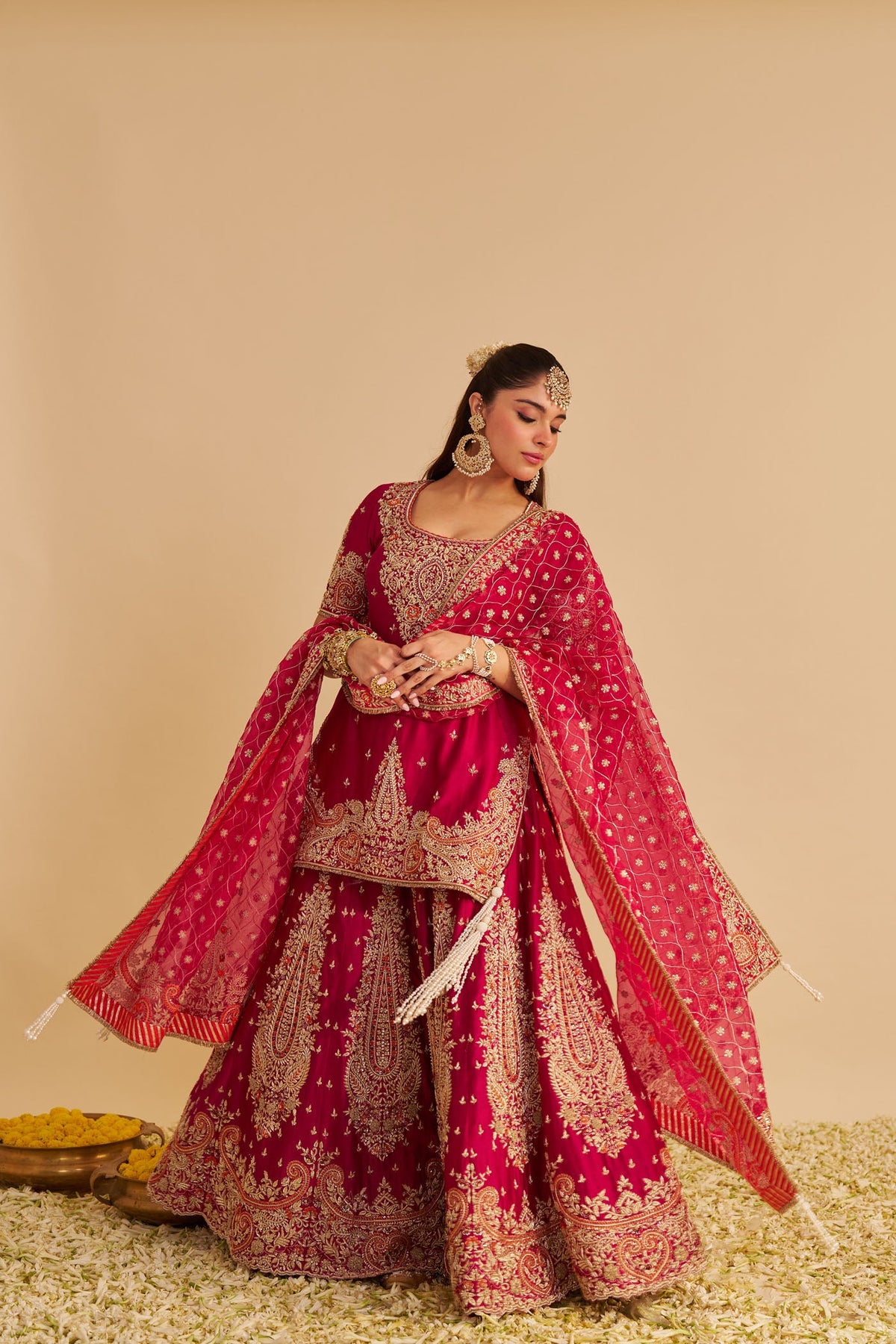 Alina - Dabka Zardozi Embroidered Silk Rani Hotpink Sharara Set (LXRTS)