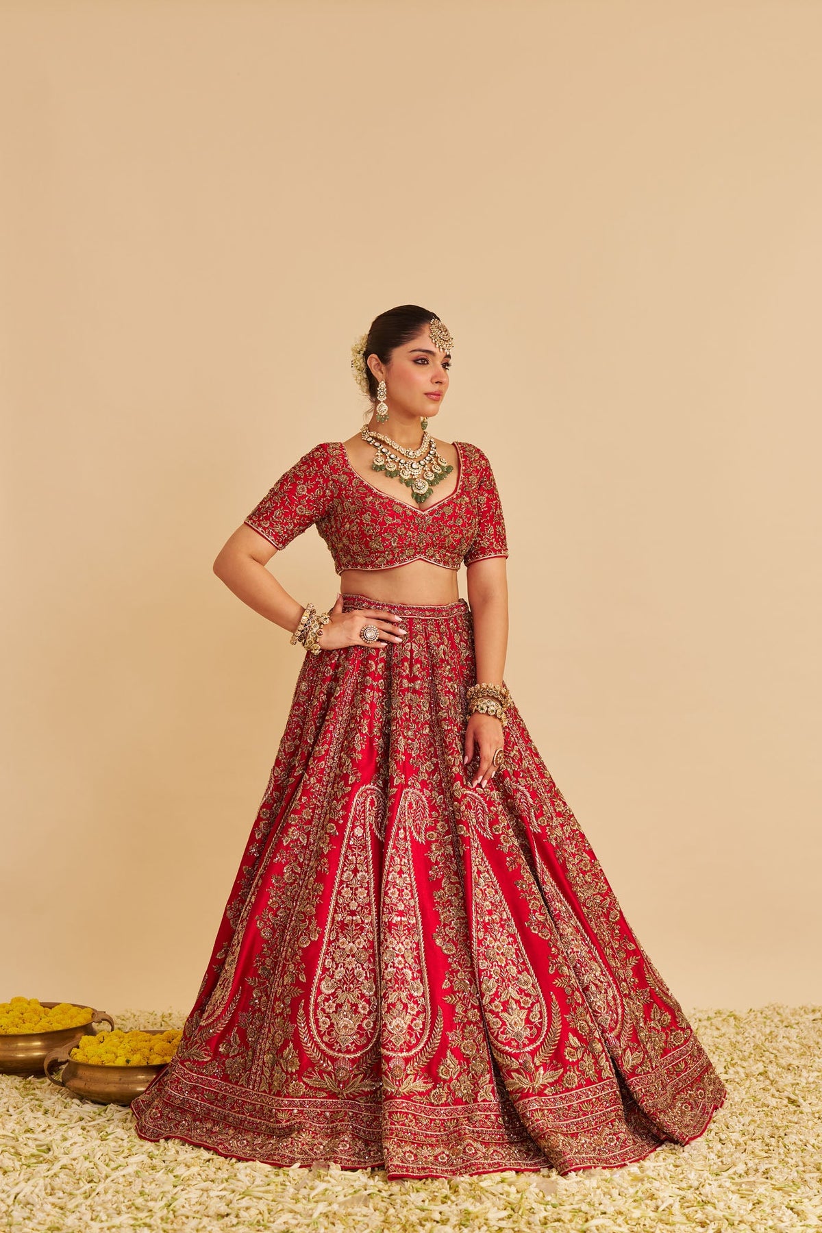 Mahanoor - Dabka Zardozi Embroidered Pure Silk Red Bridal Lehenga Set