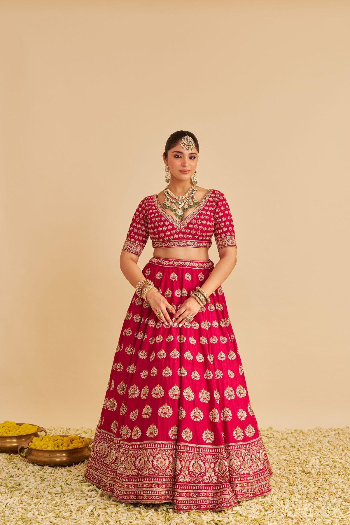 Maira - Dabka Zardozi Embroidered Raw Silk Rani Hotpink Bridal Lehenga Set