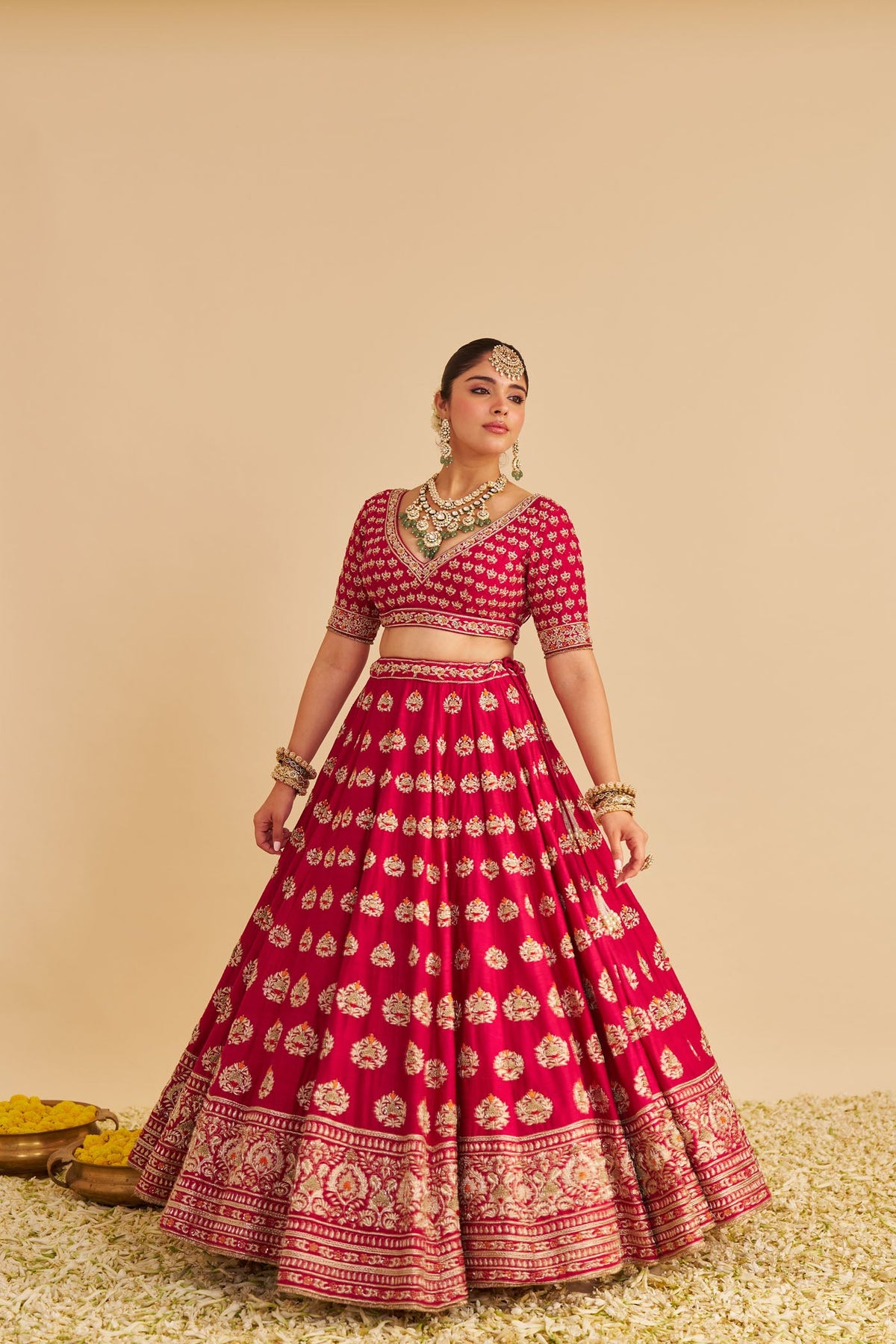 Maira - Dabka Zardozi Embroidered Raw Silk Rani Hotpink Bridal Lehenga Set