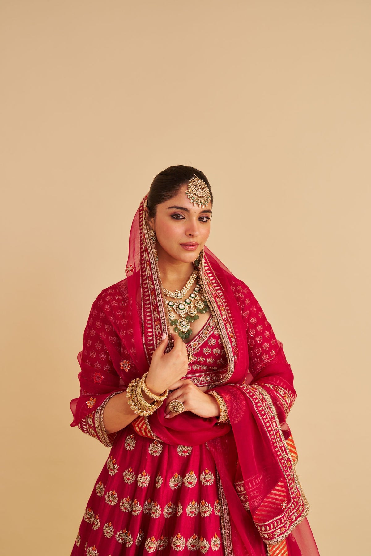 Maira - Dabka Zardozi Embroidered Raw Silk Rani Hotpink Bridal Lehenga Set