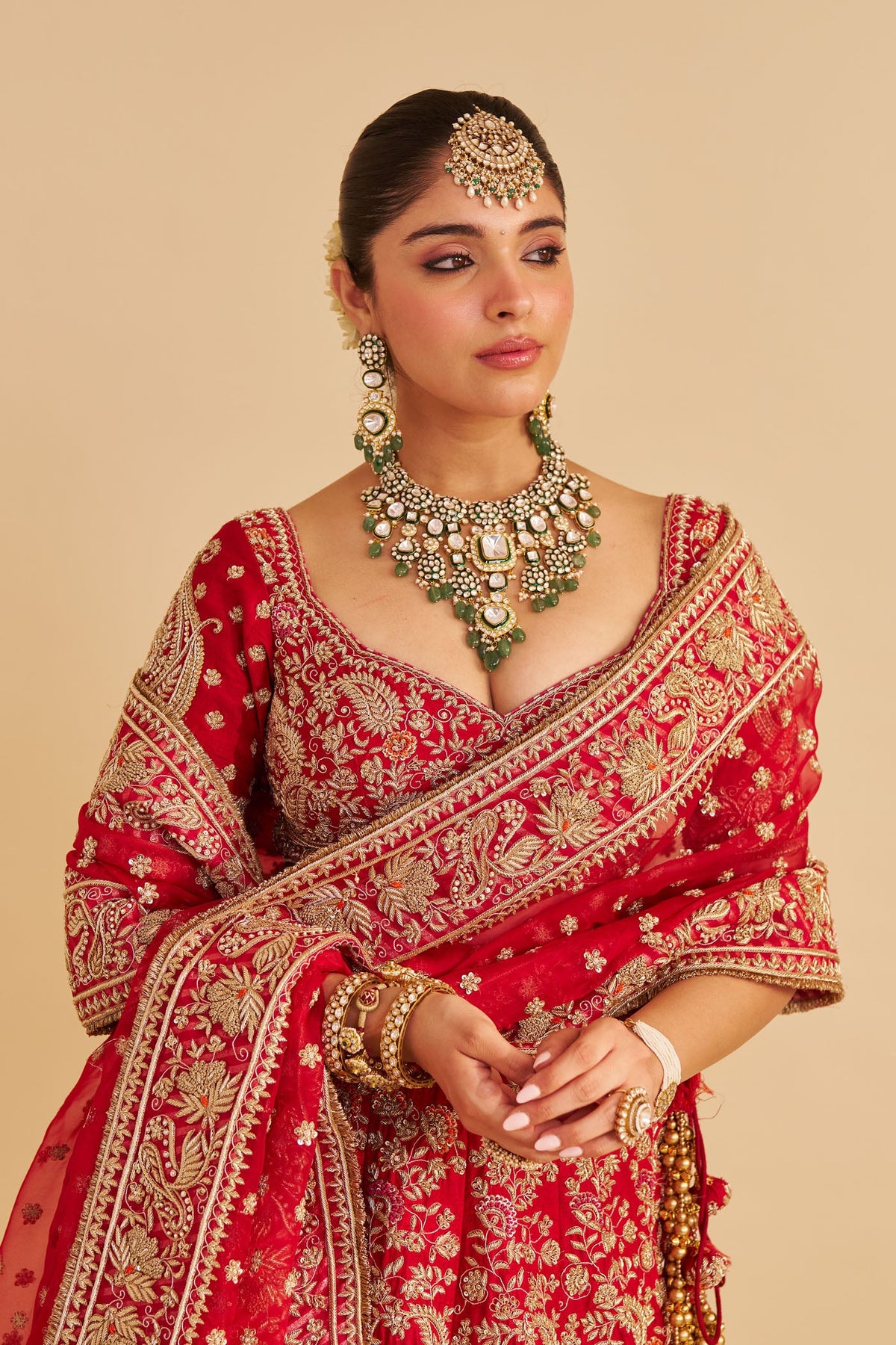 Sanaa - Dabka Zardozi Embroidered Raw Silk Red Bridal Lehenga Set