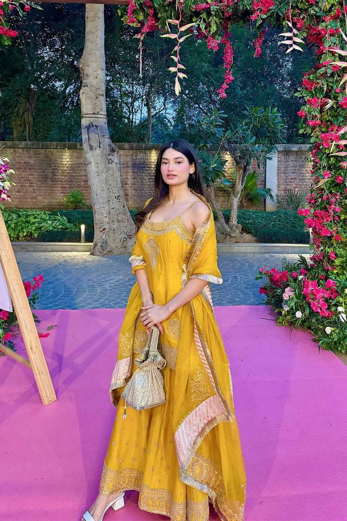 Medha Das In AABROO - Glaze Mustard SHORT KURTA WITH SHARARA AND DUPATTA