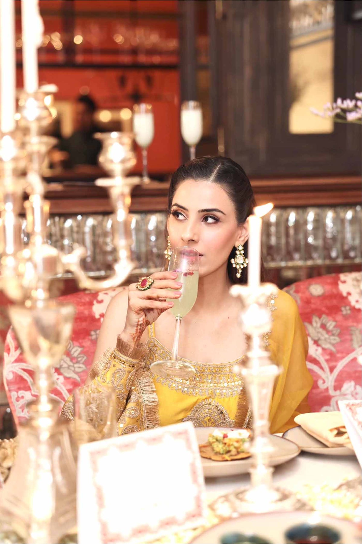 Shruti Juneja In AABROO - Glaze Mustard SHORT KURTA WITH SHARARA AND DUPATTA
