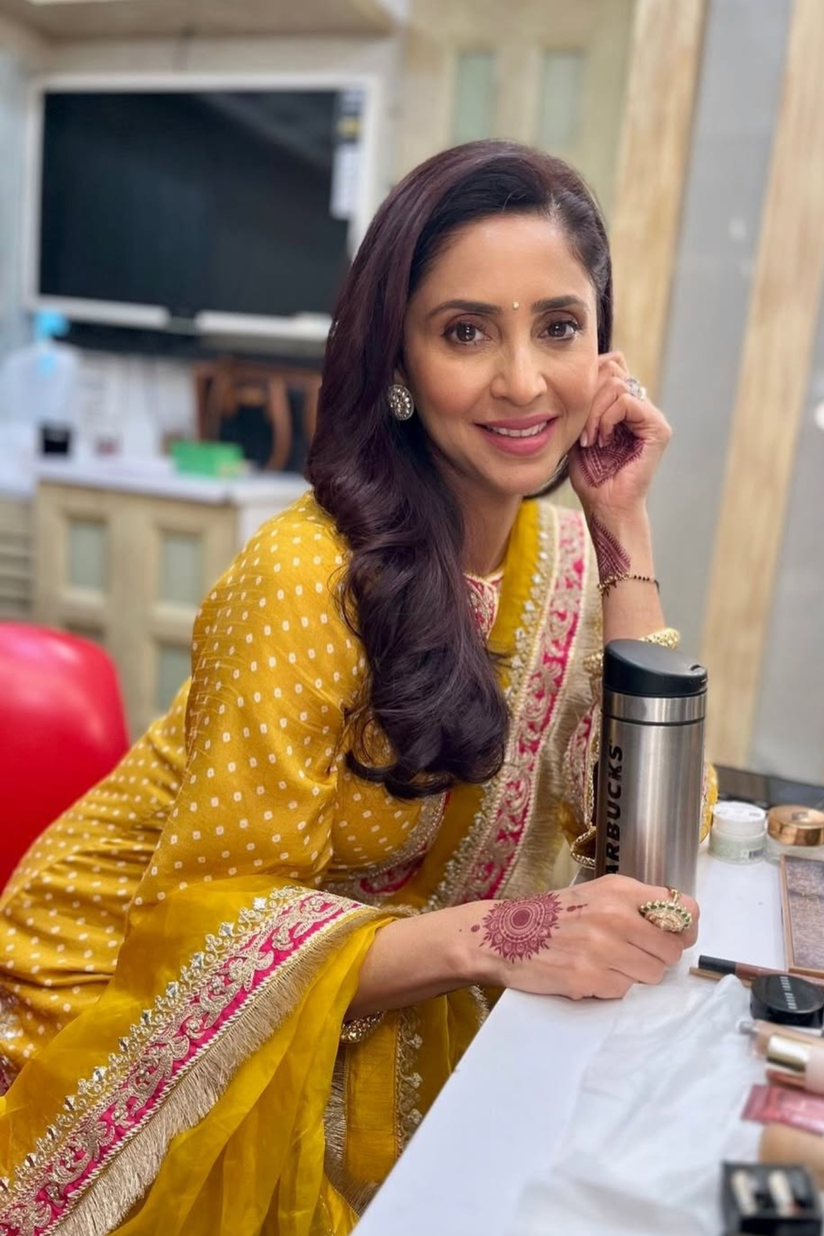 Gautami Kapoor In Aleena - Heirloom Mustard A-line kurta with Palazzo and Dupatta