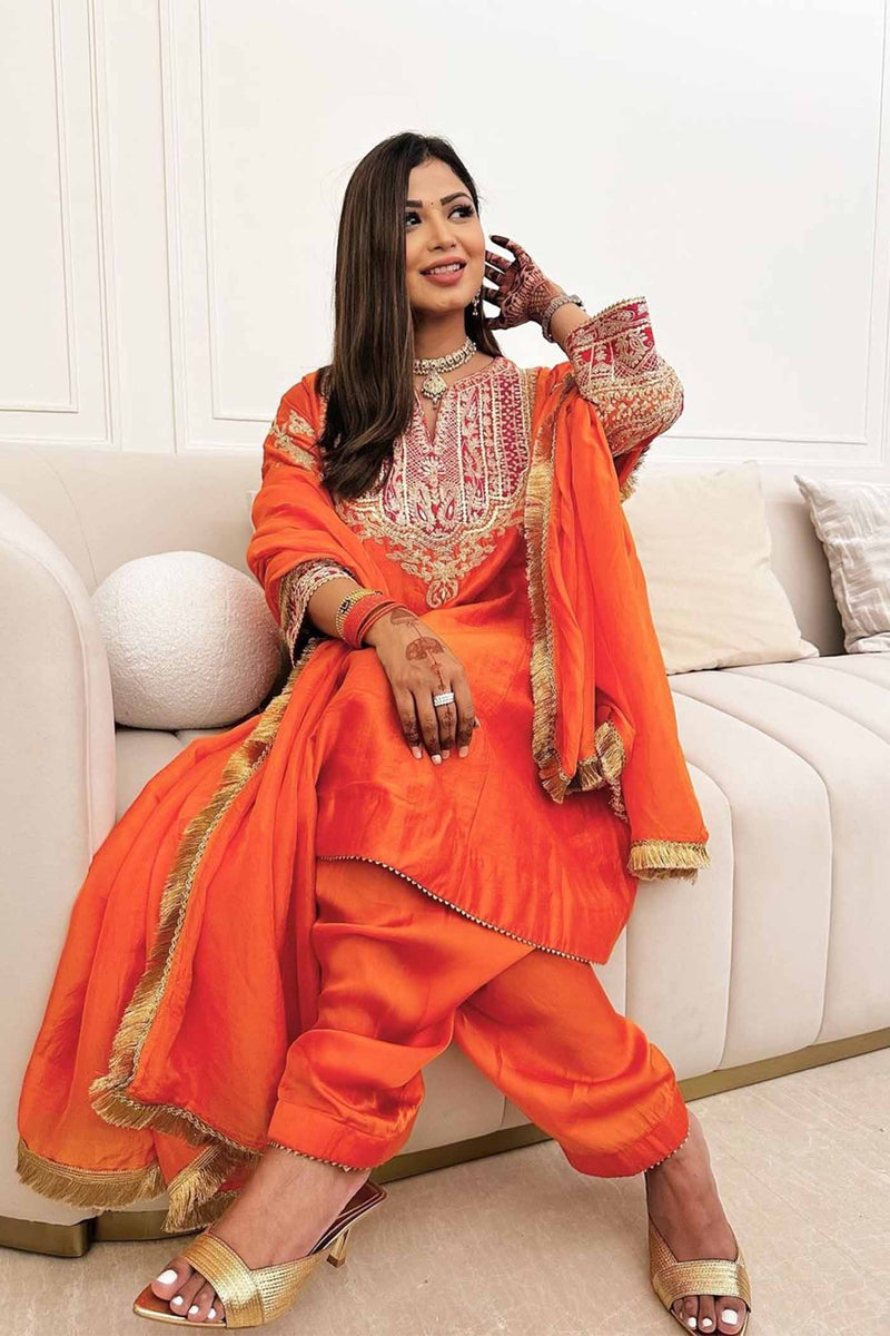 MOHSINA - Orange SHORT KALIDAAR CHOGA WITH SALWAR (LXRTS)