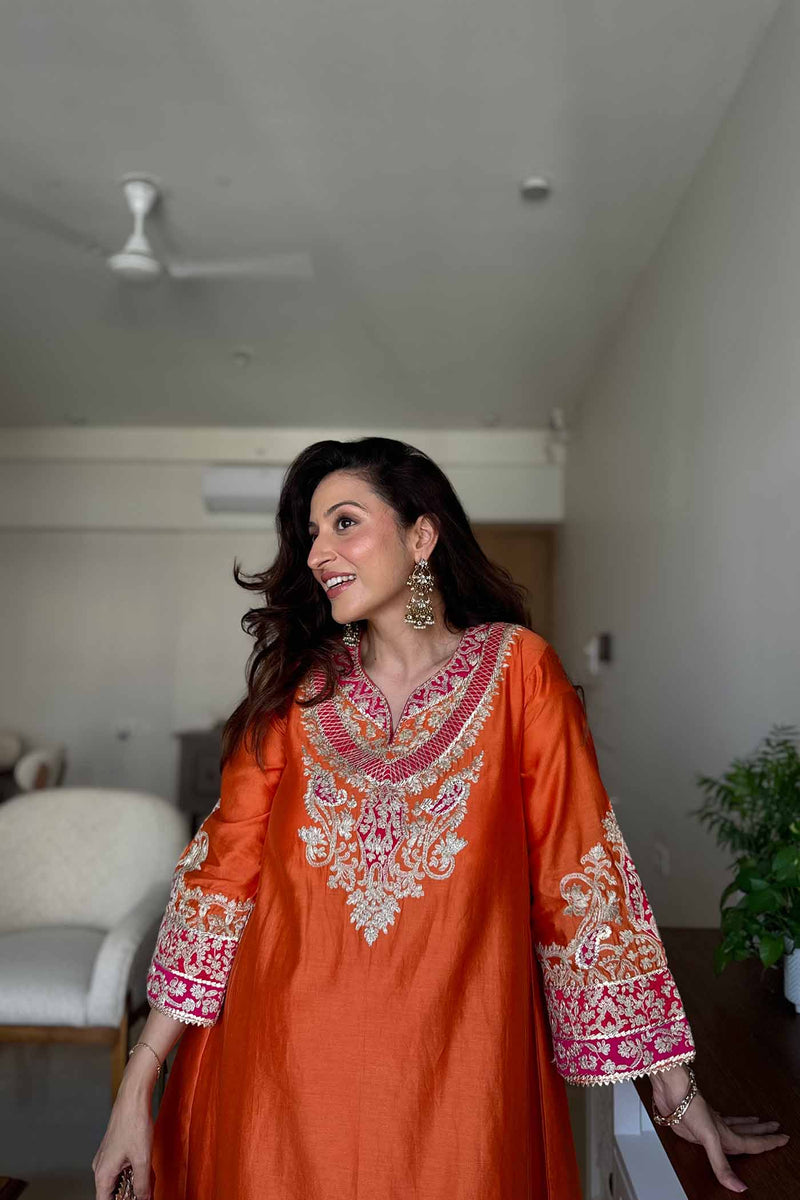 Vriti Malhotra IN MEHRISH - Orange SHORT KALIDAAR CHOGA WITH SALWAR